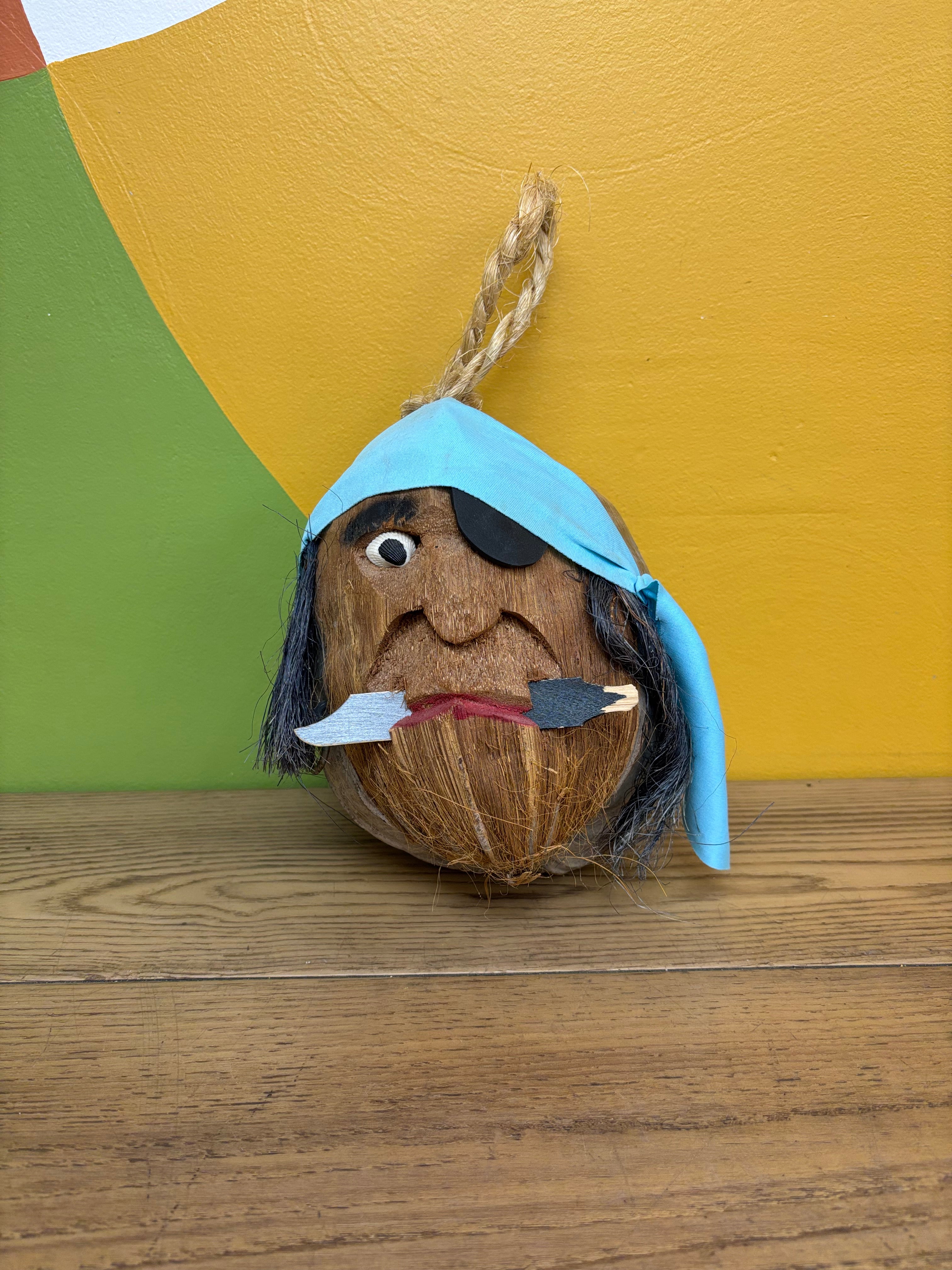 Carved Coconut Pirate Head