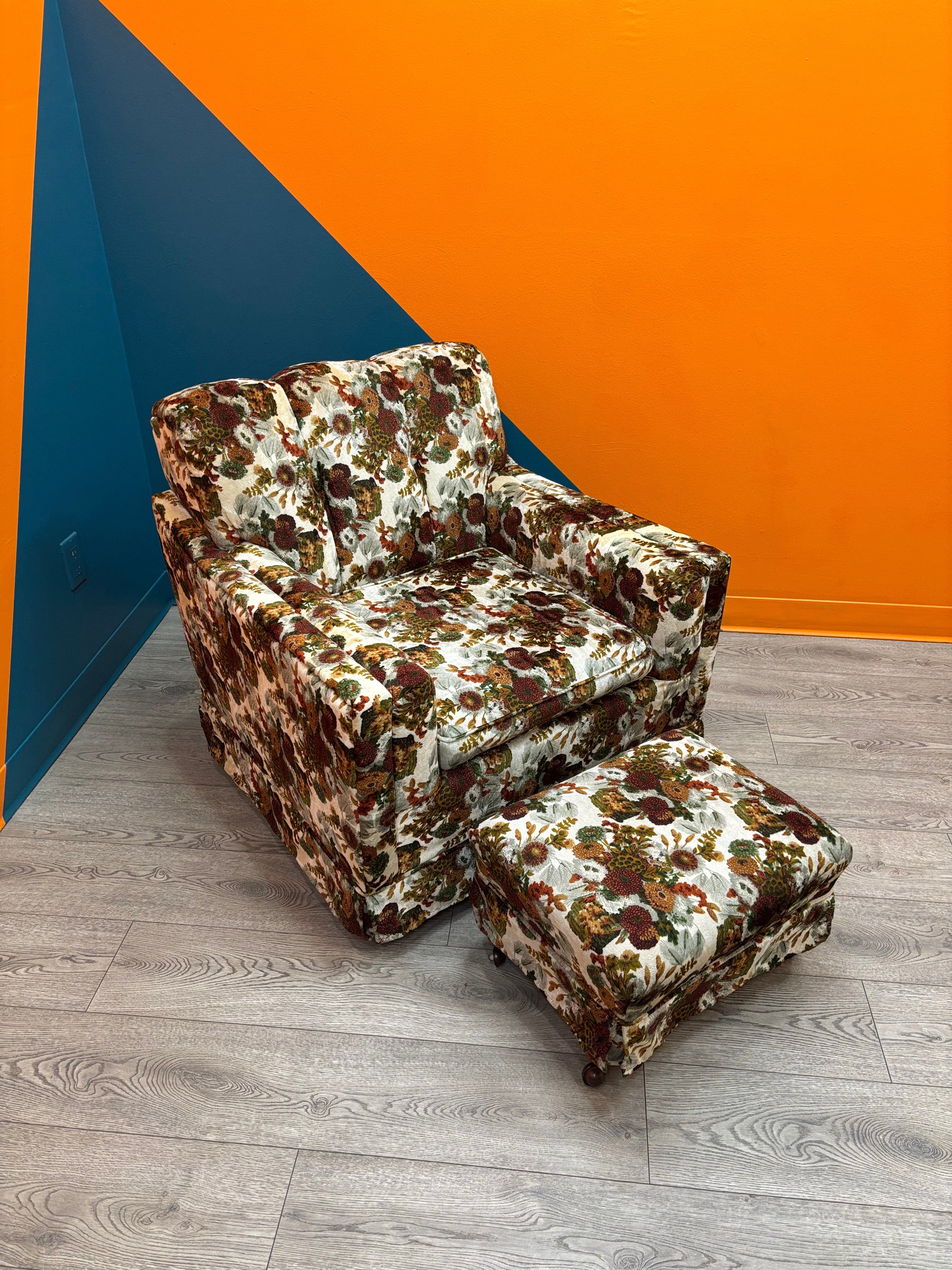 Floral Armchair & Ottoman