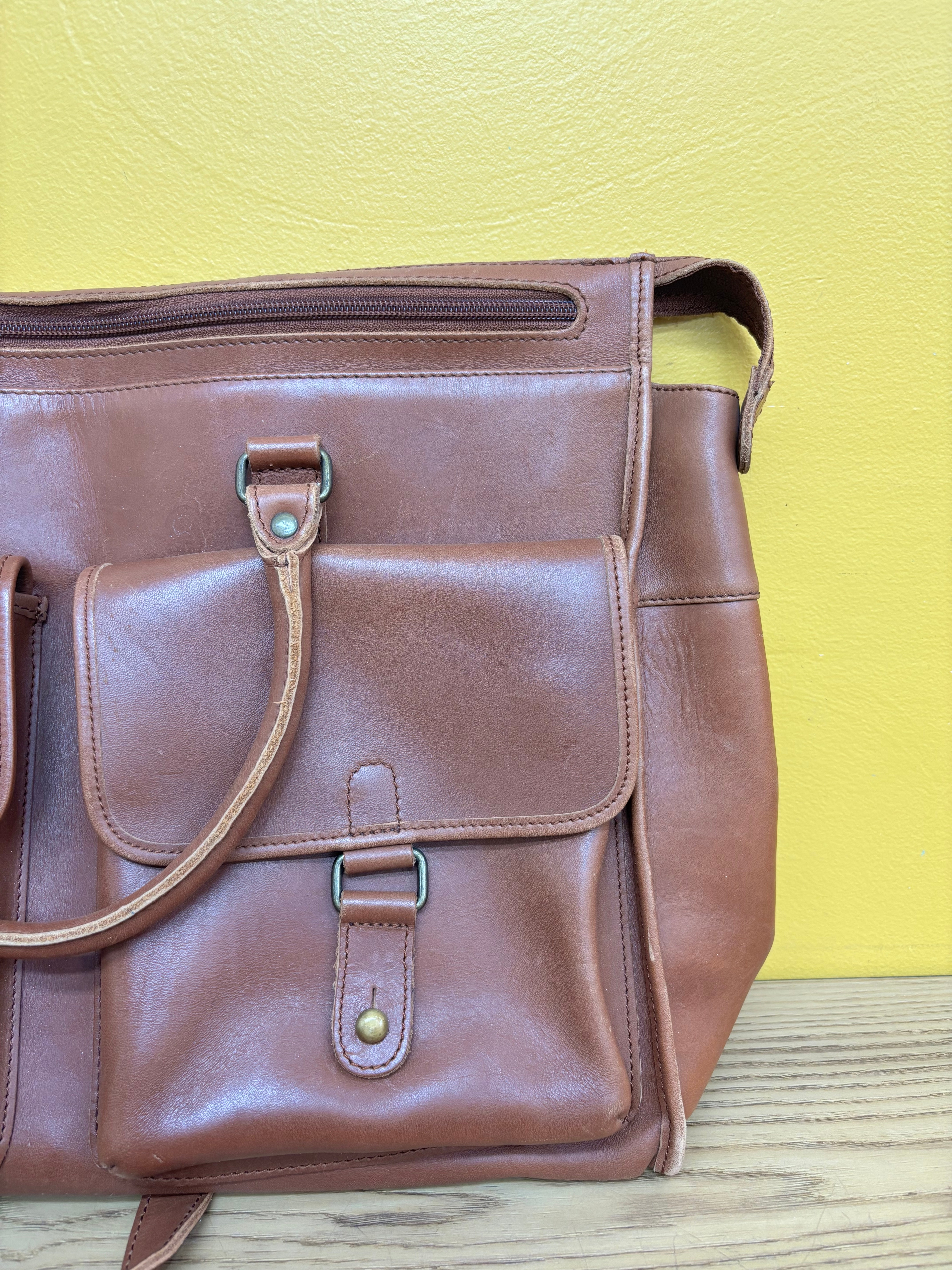 Brown Leather Top-Loading Brief