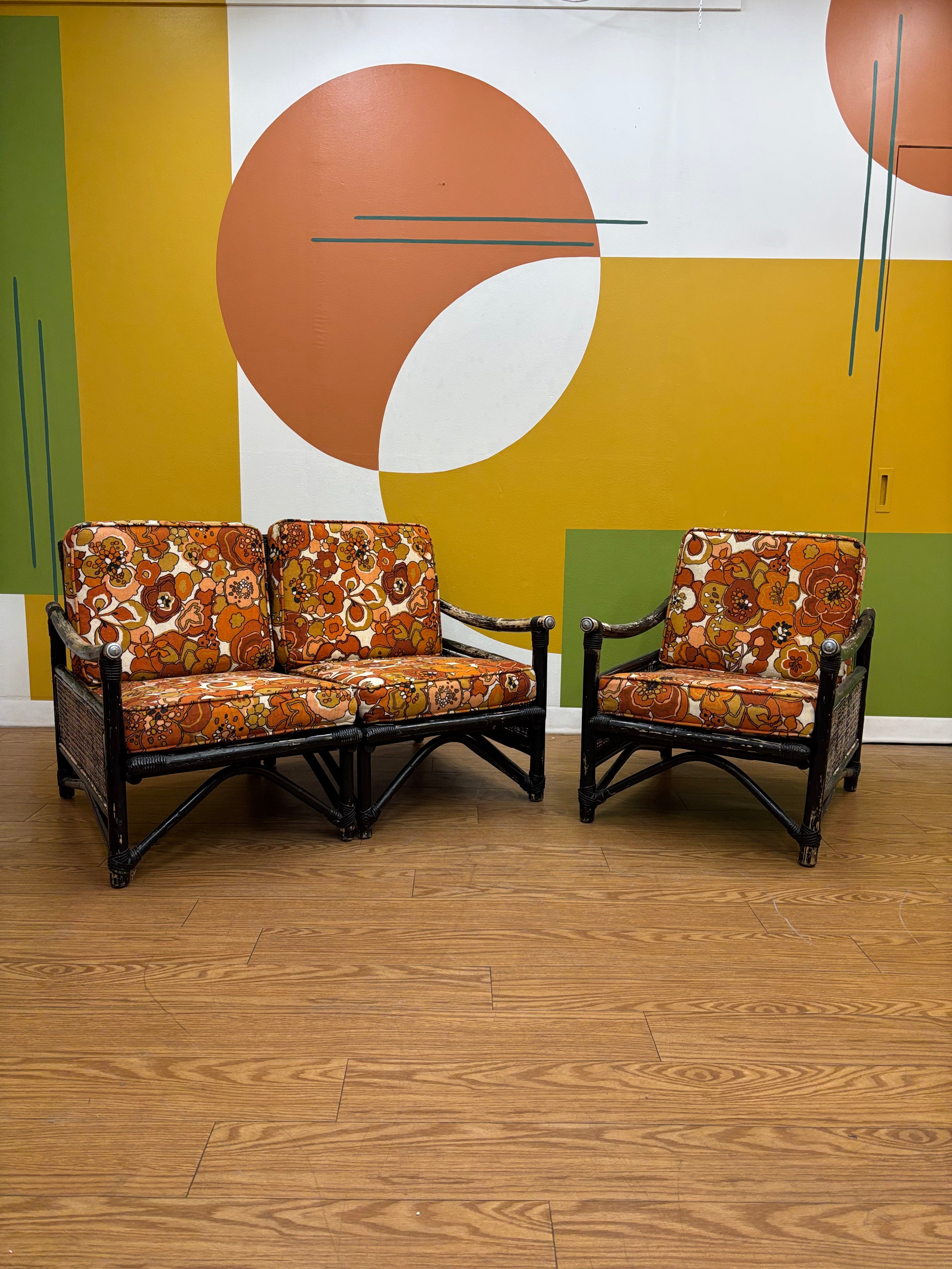 Rattan Loveseat & Matching Armchair