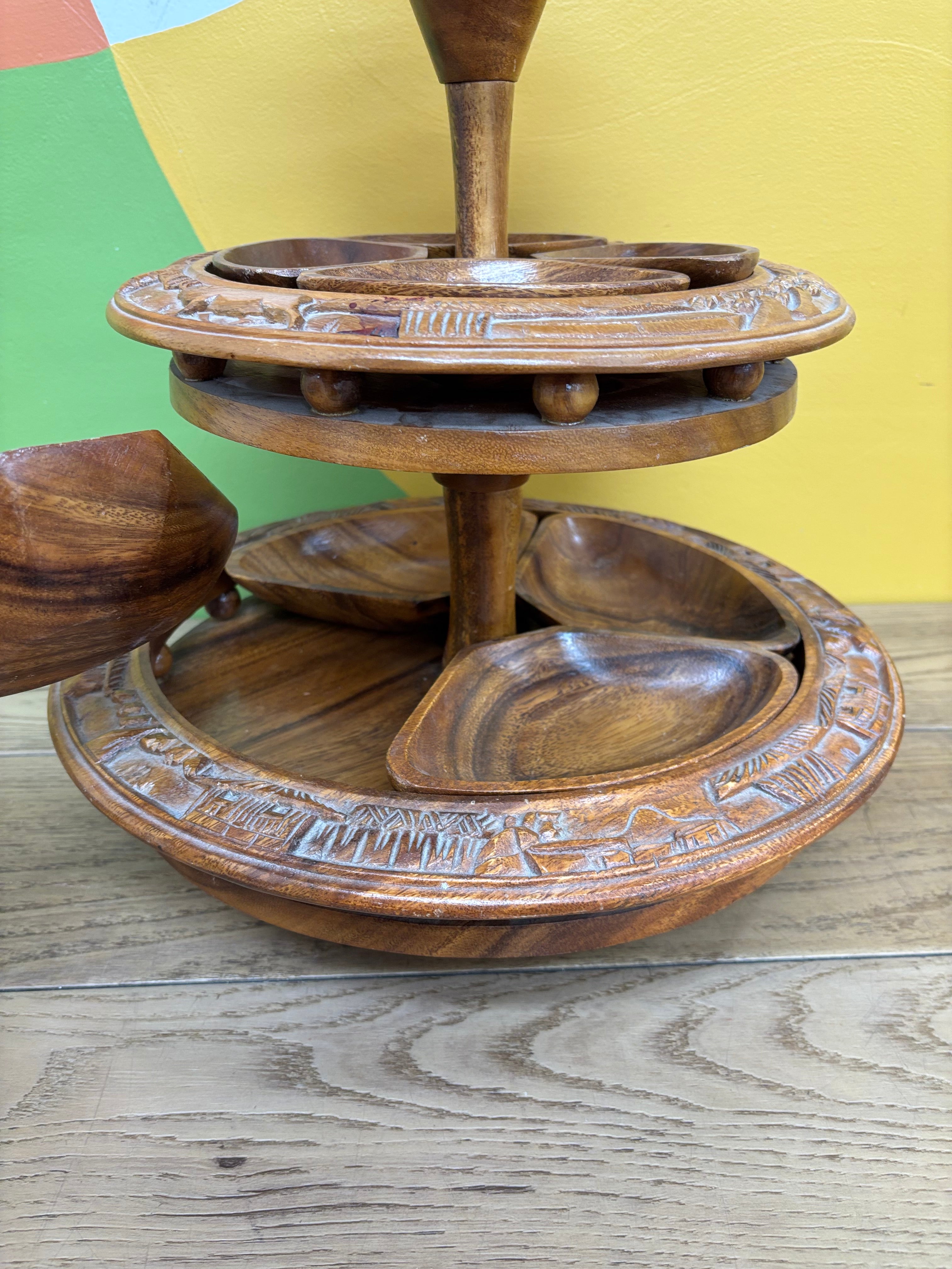 Three Tier Wood Serving Tower