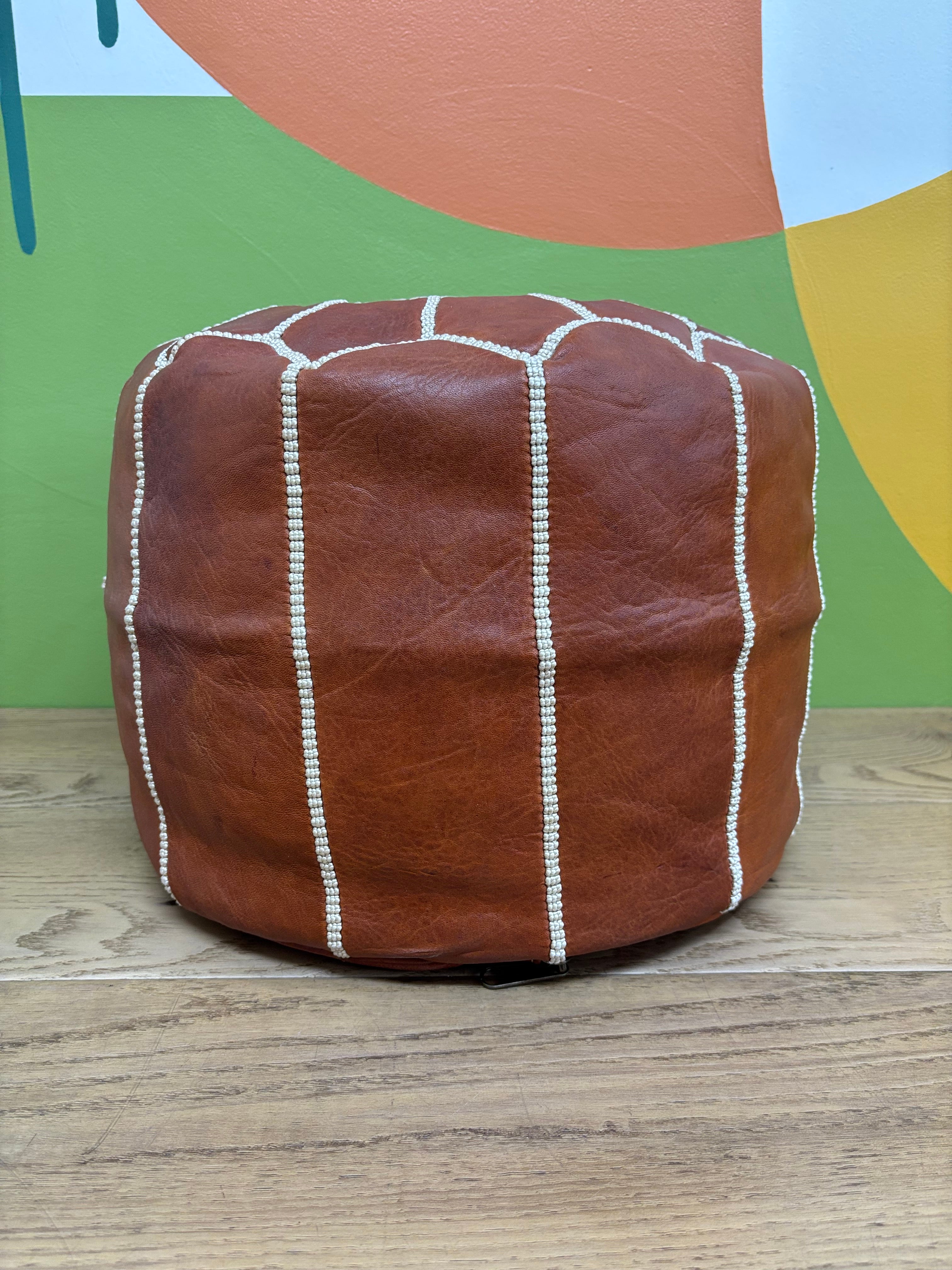 Small Brown Pleather Pouf