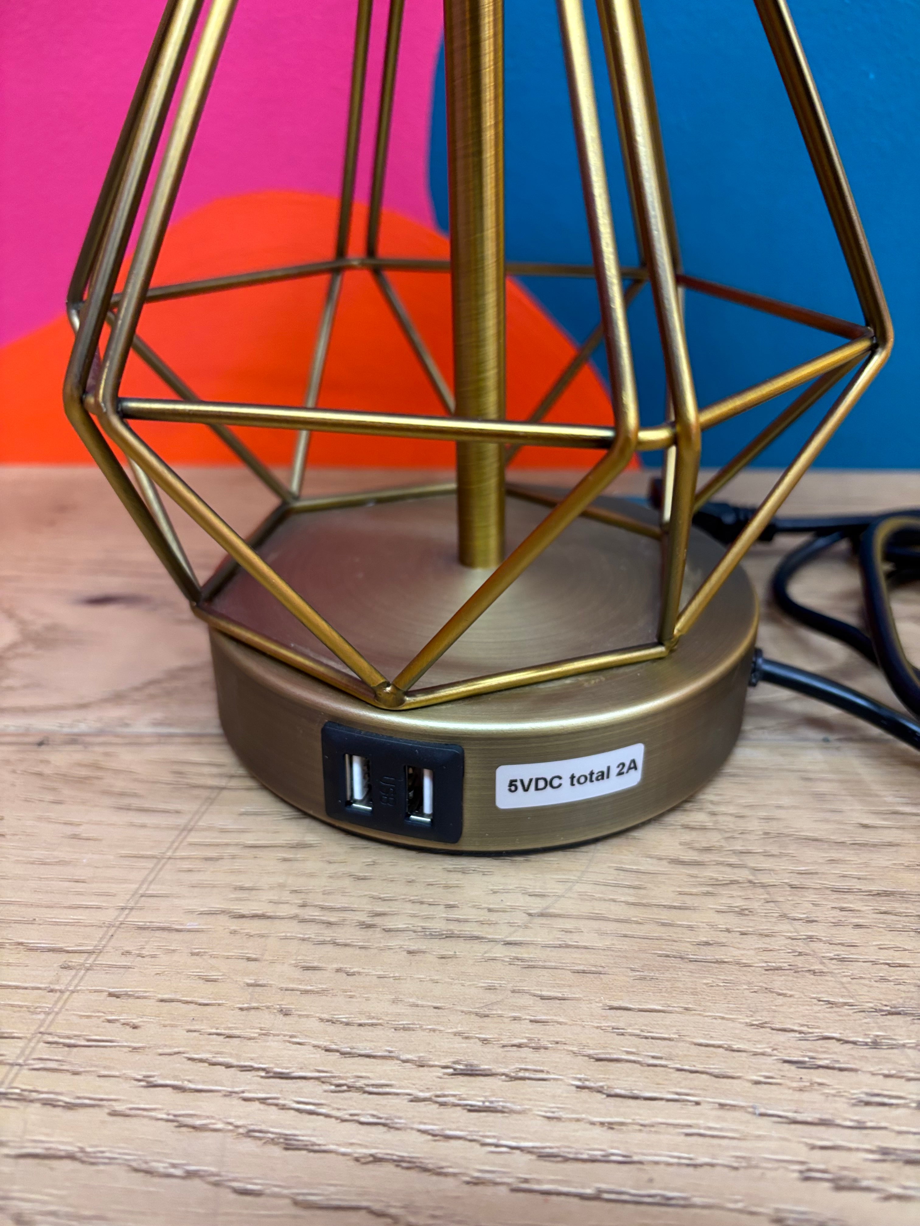 Gold Lamp with USB Ports (2 Available)