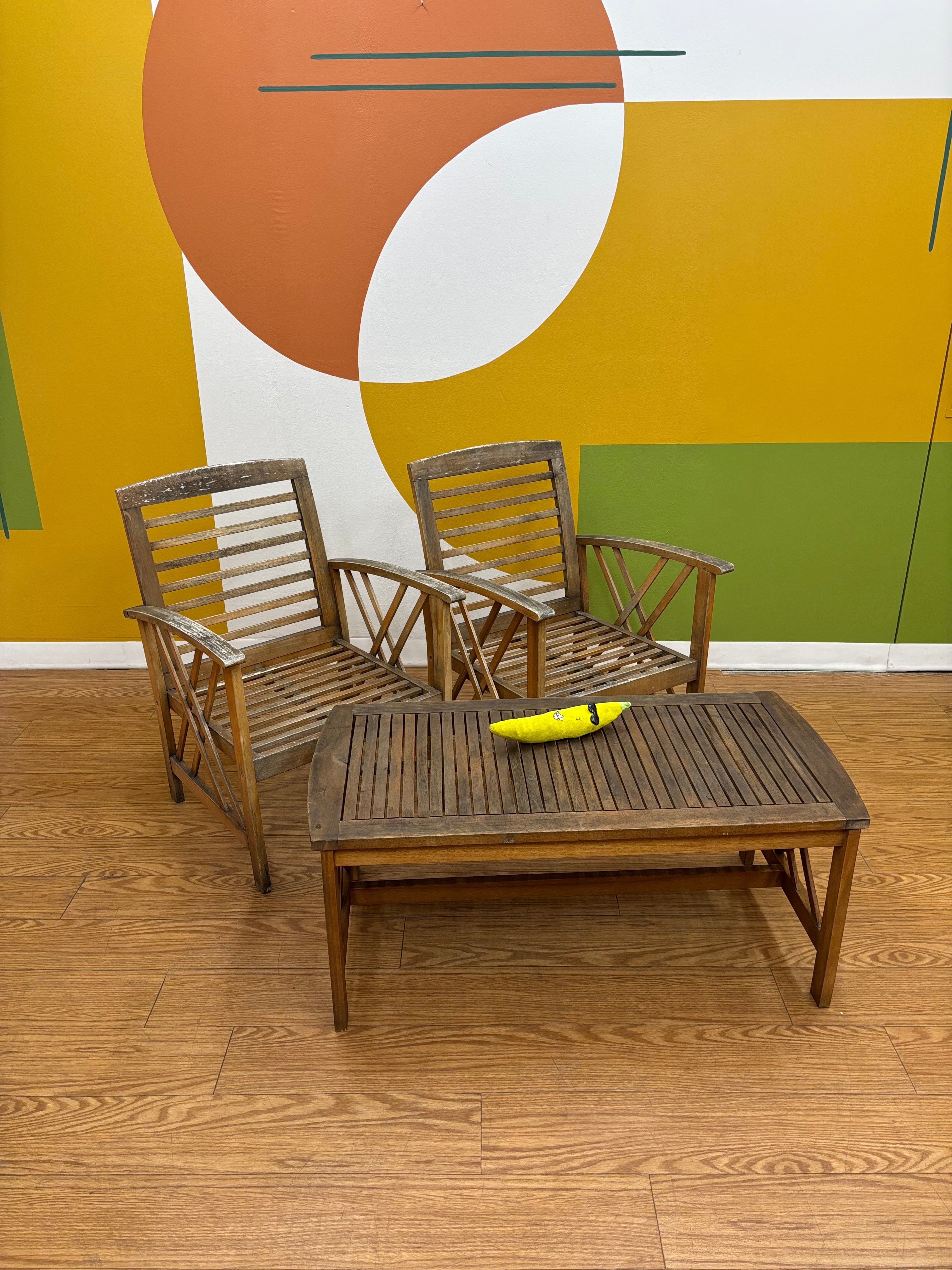 Safavieh Wood Patio Chairs & Coffee Table