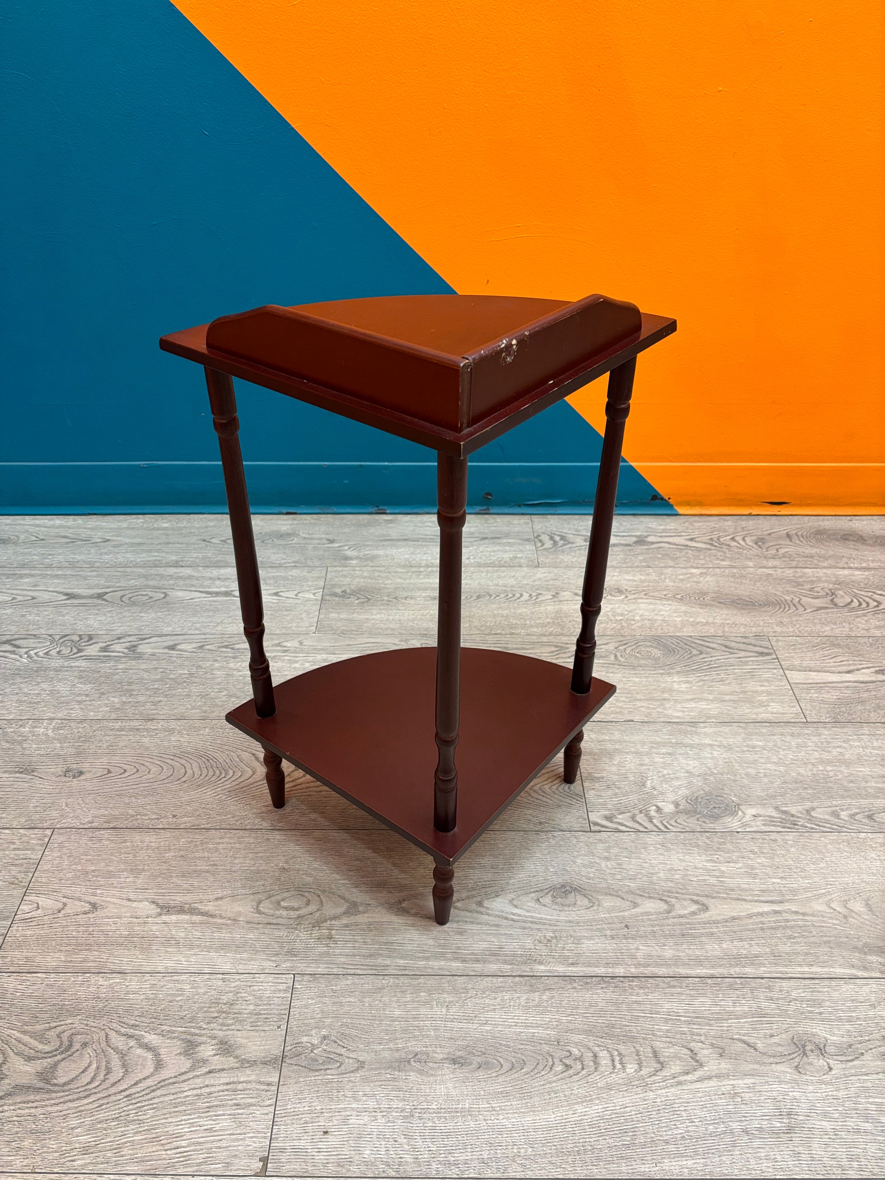 Small Wood 2 Tier Corner Shelf