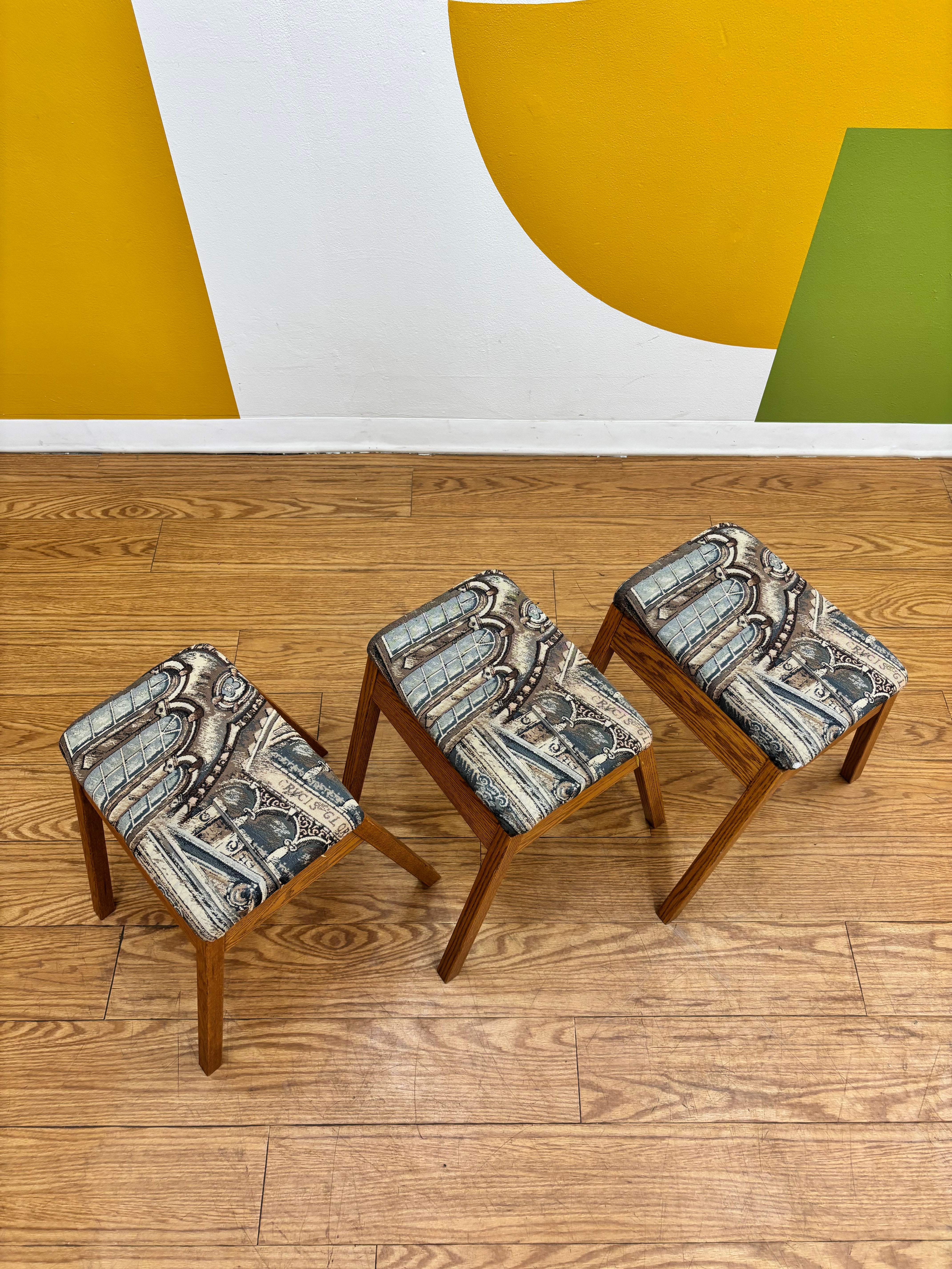 Set of 3 Low Wood Stools