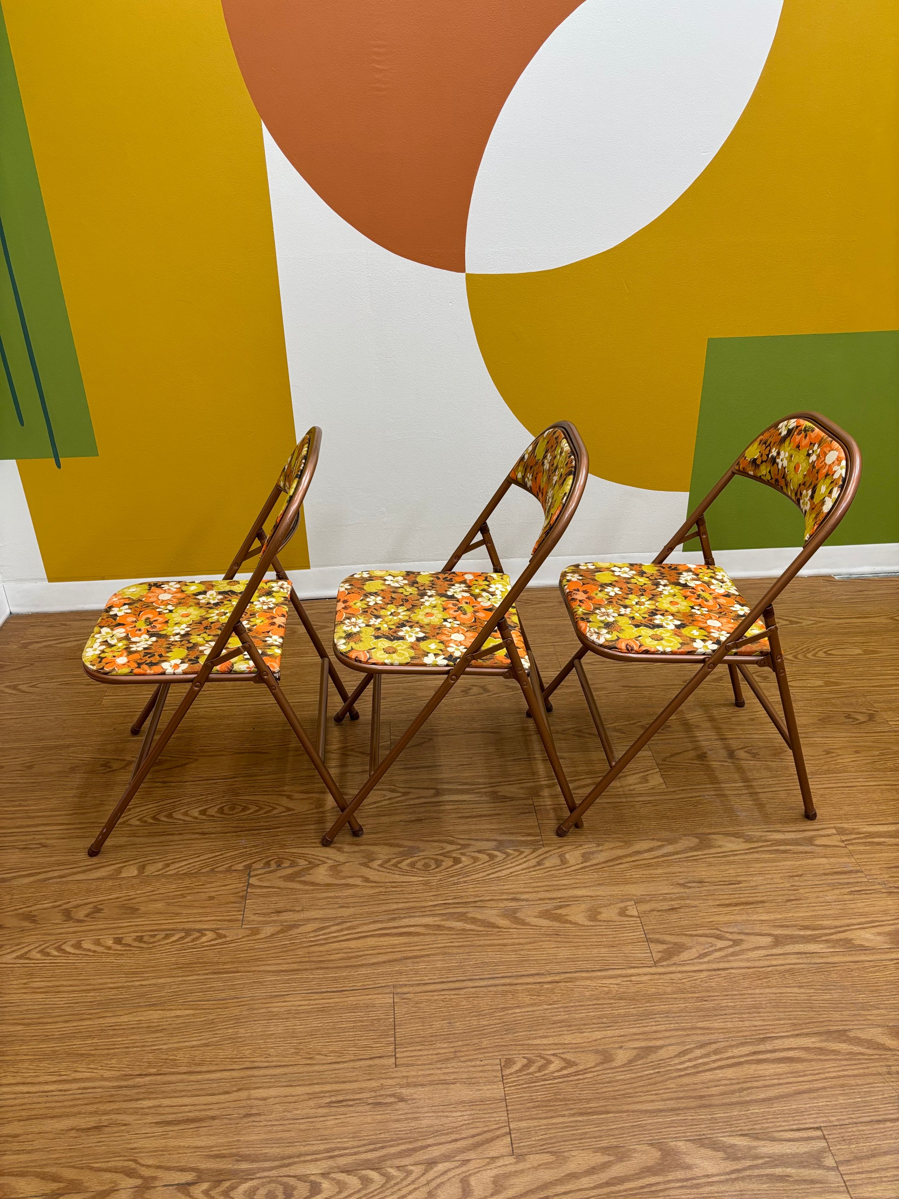 (3) Floral Cooey Folding Chairs