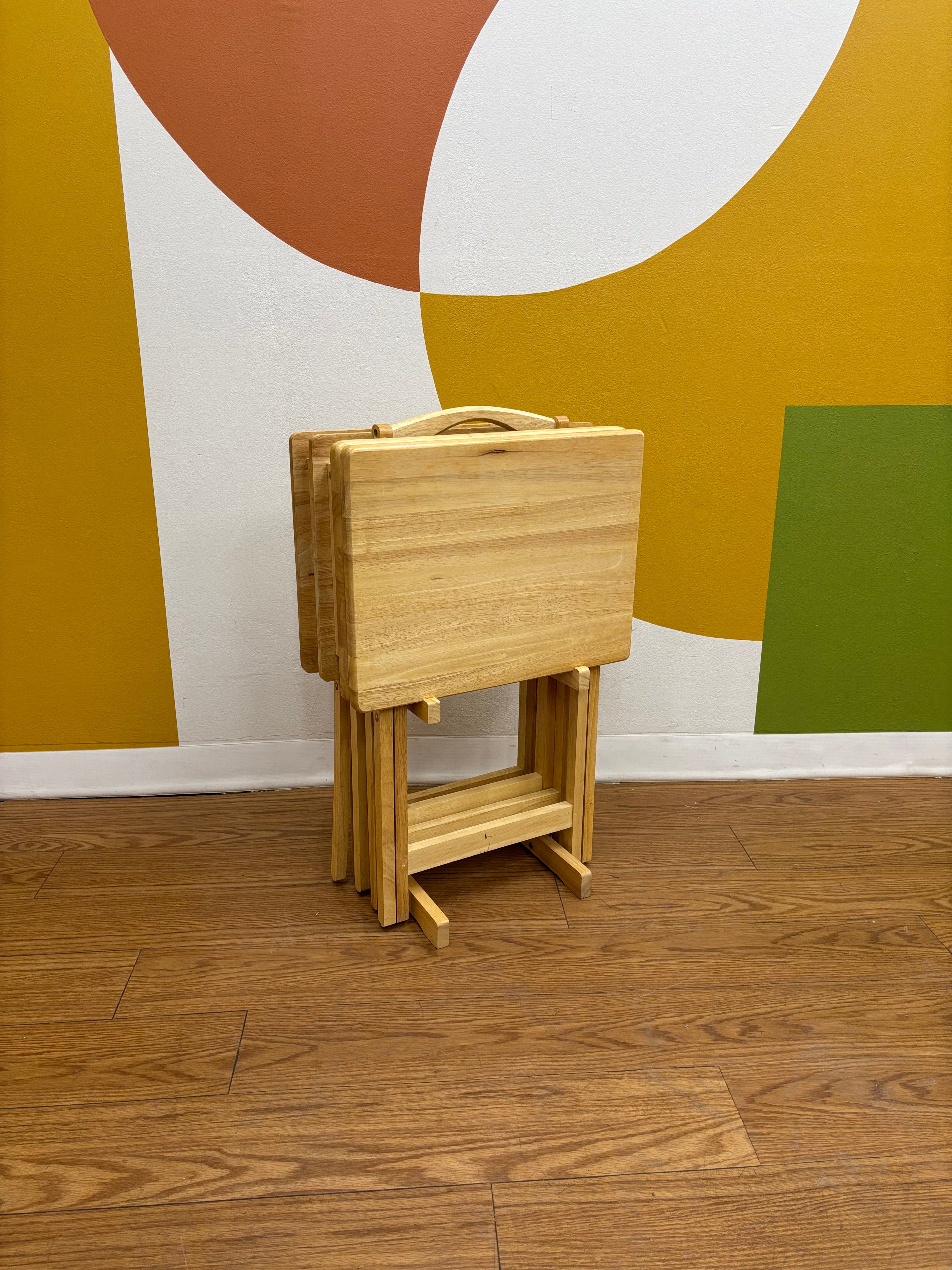 Set of 4 Wood TV Trays