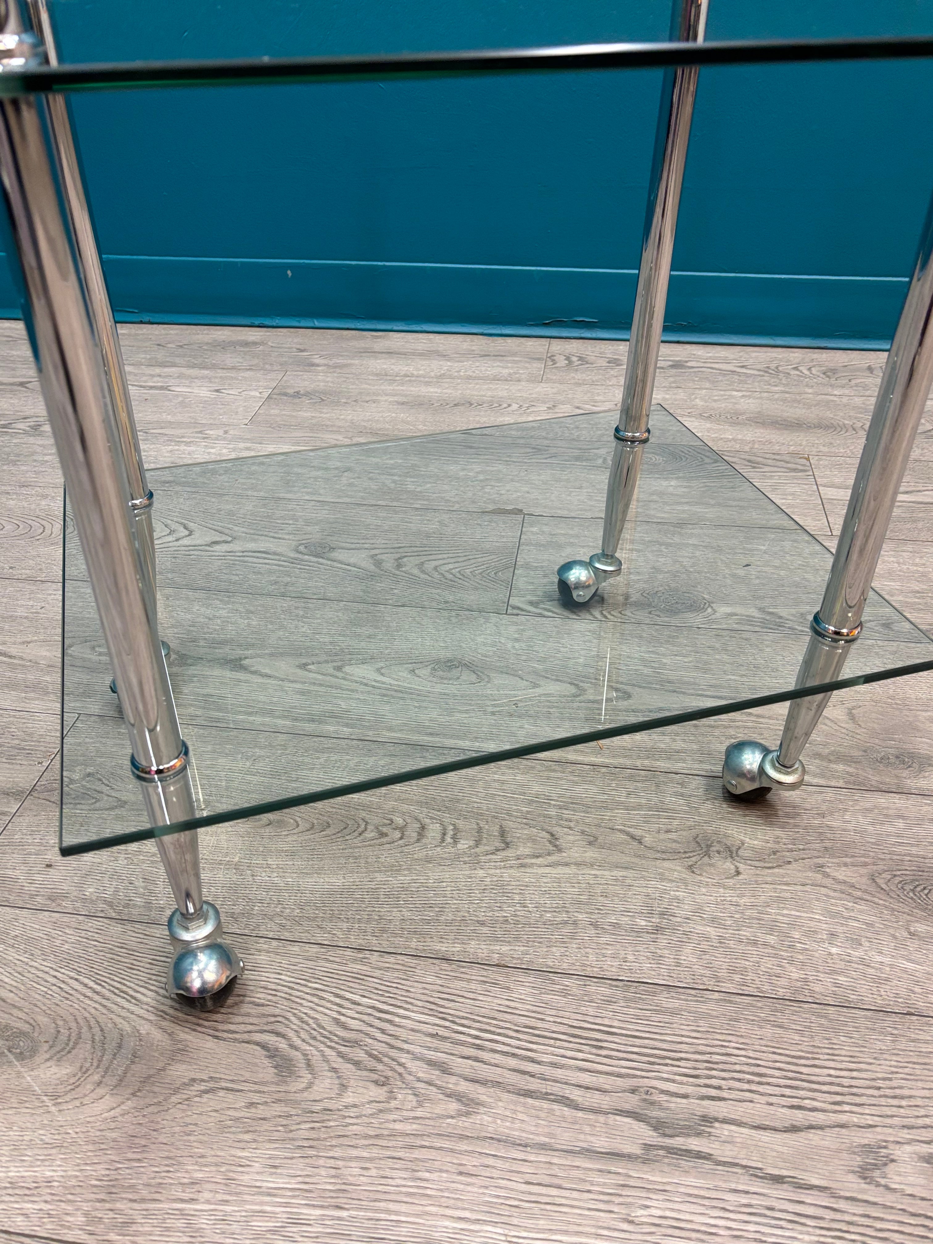 3 Tier Chrome & Glass Bar Cart on Wheels
