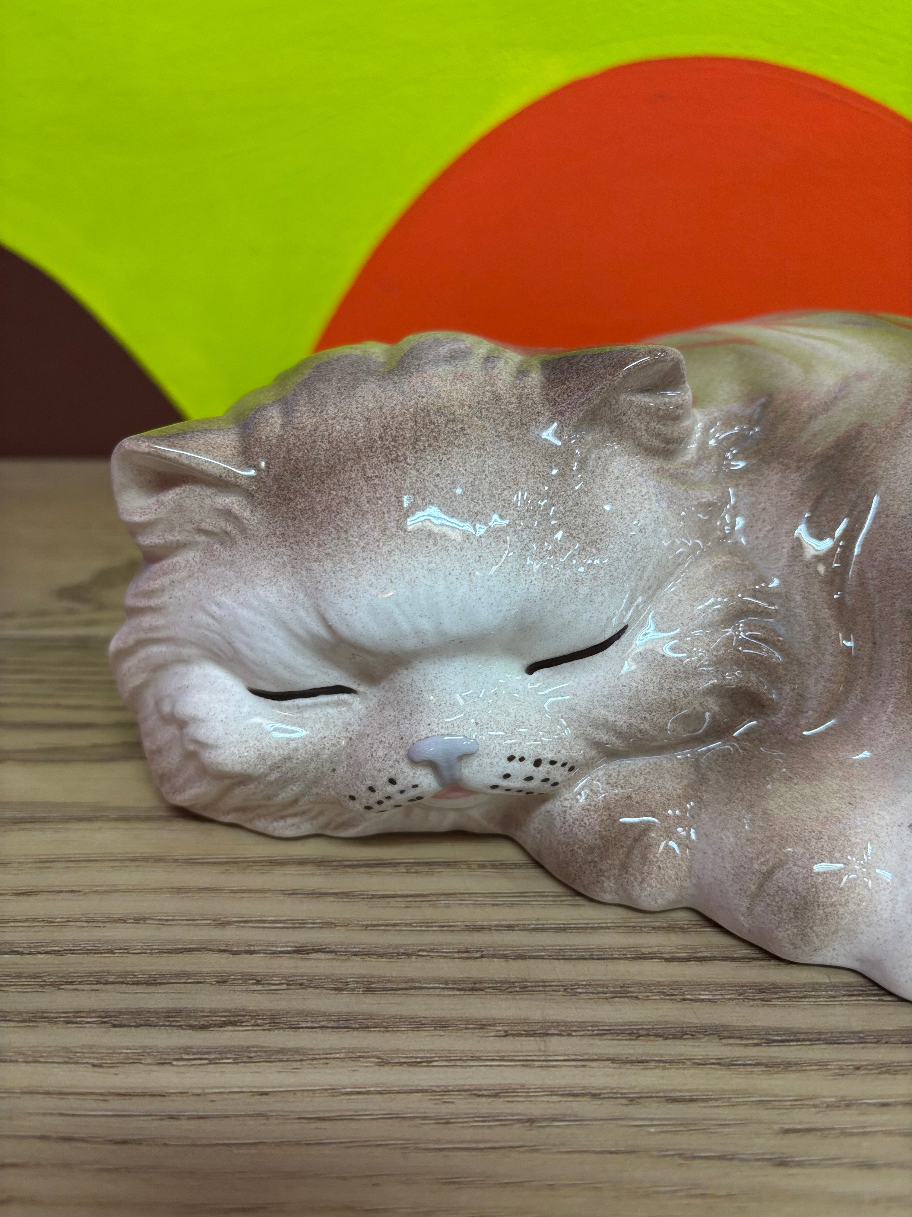 Ceramic Sleeping Cat Statue