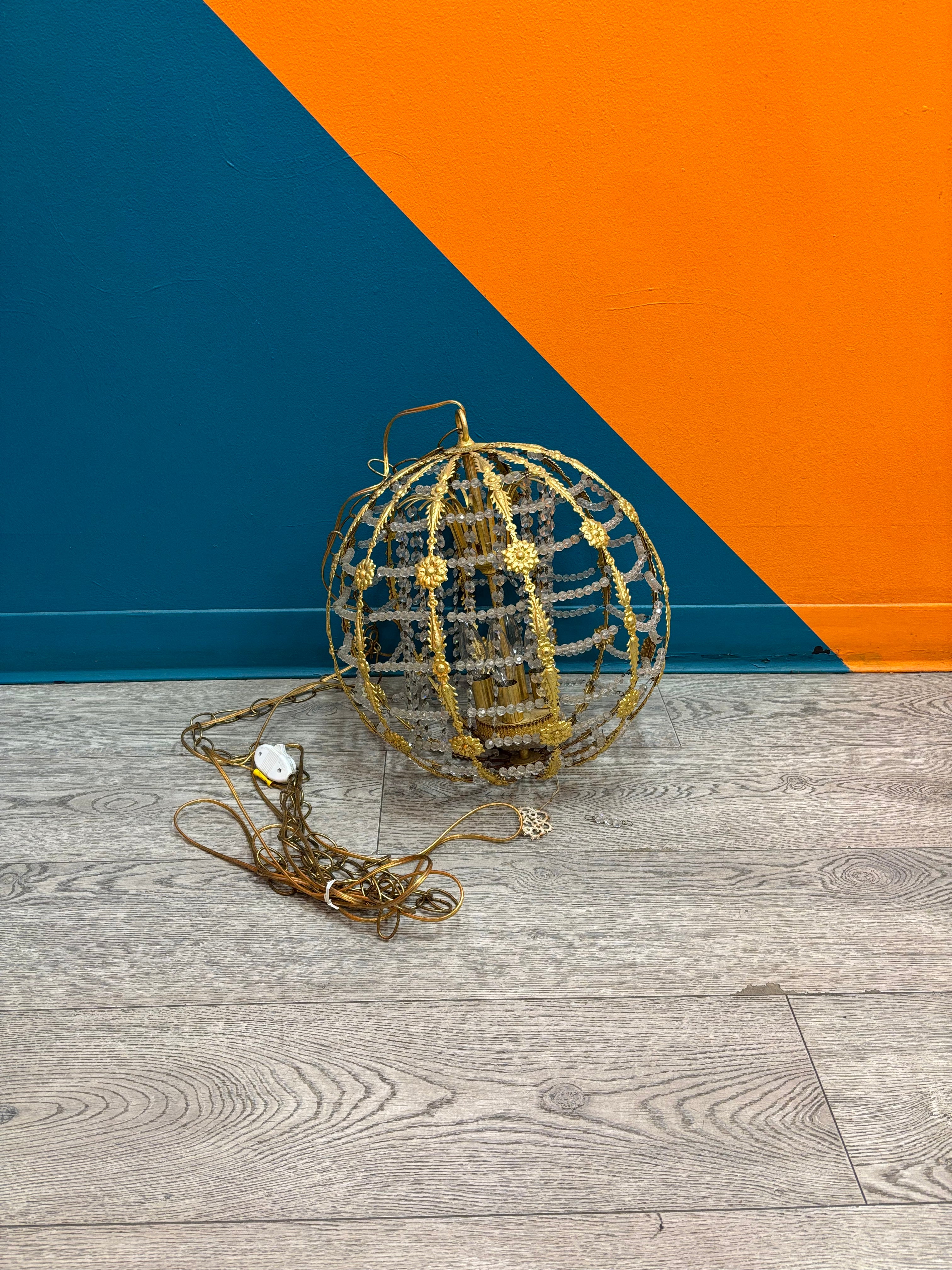Gold Toned Spherical Cage Chandelier