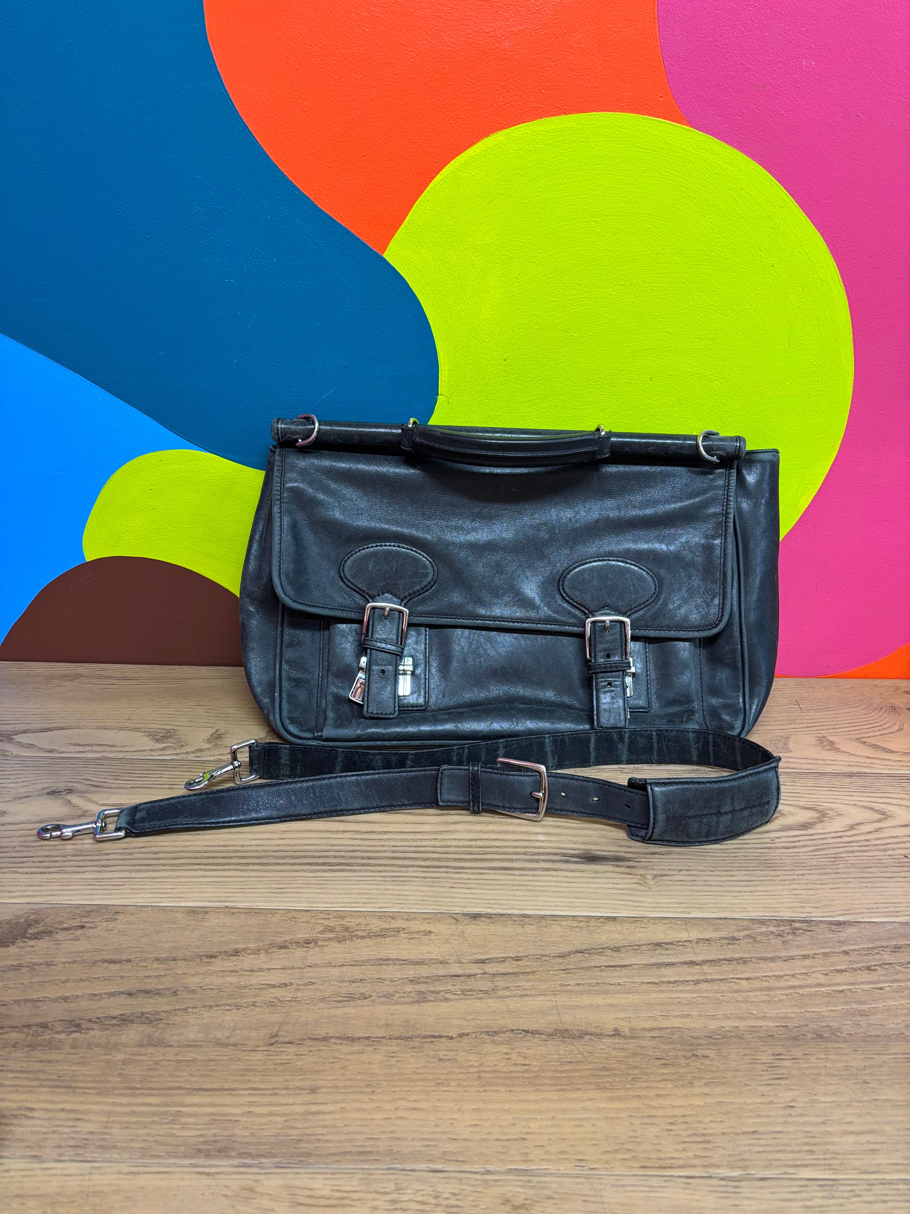 Black Leather Briefcase Shoulder Bag