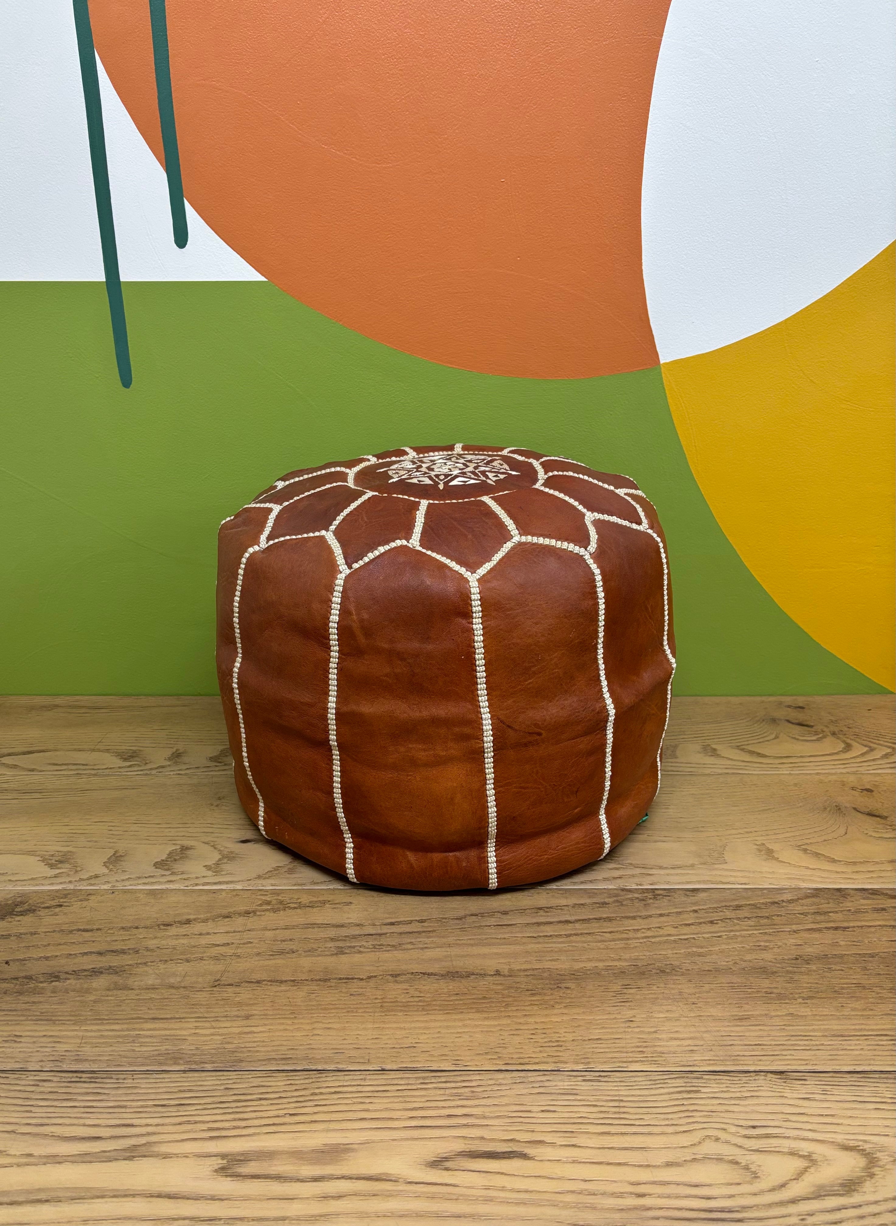 Small Brown Pleather Pouf