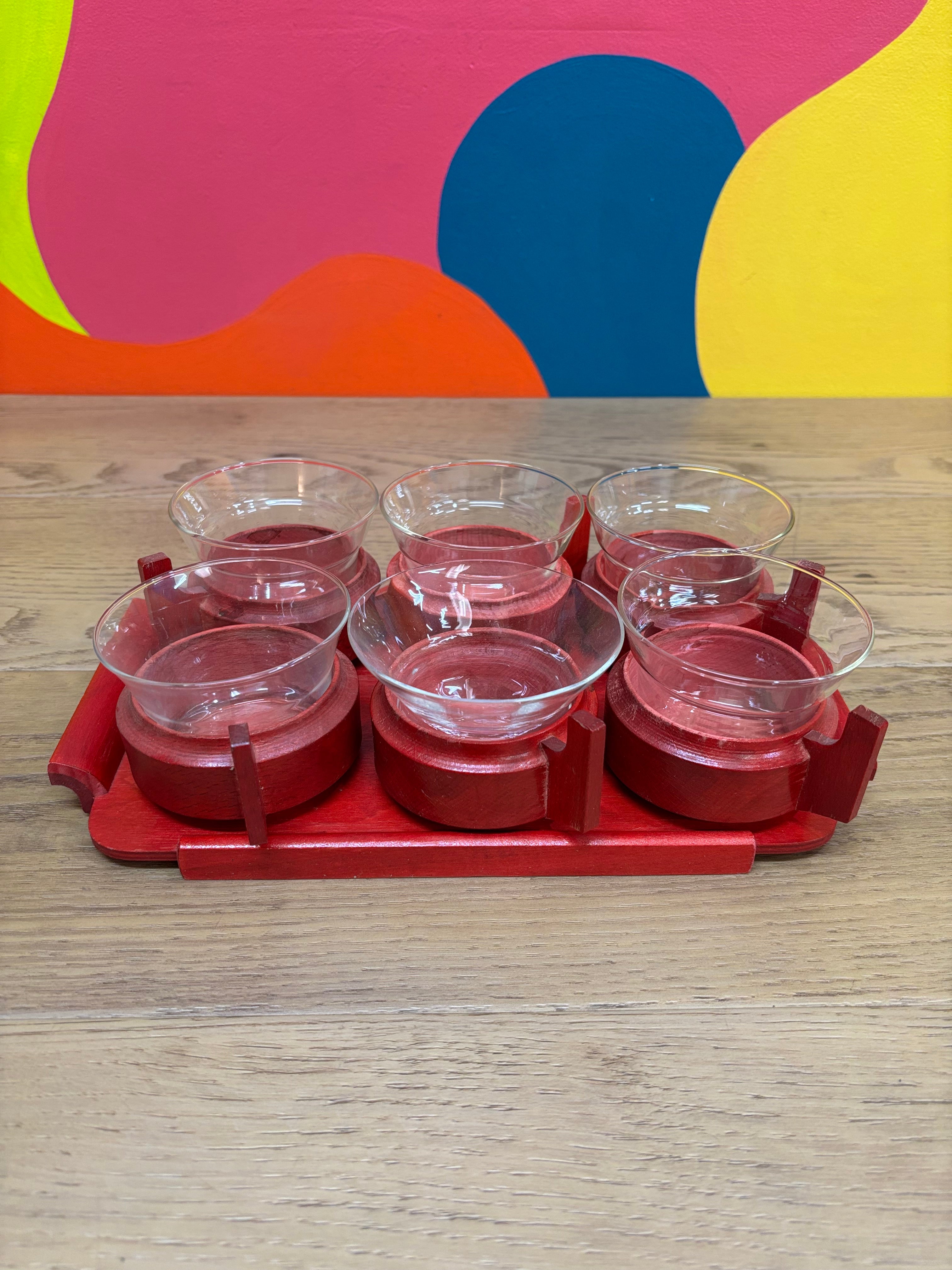 Red Wooden Set of 6 Glasses