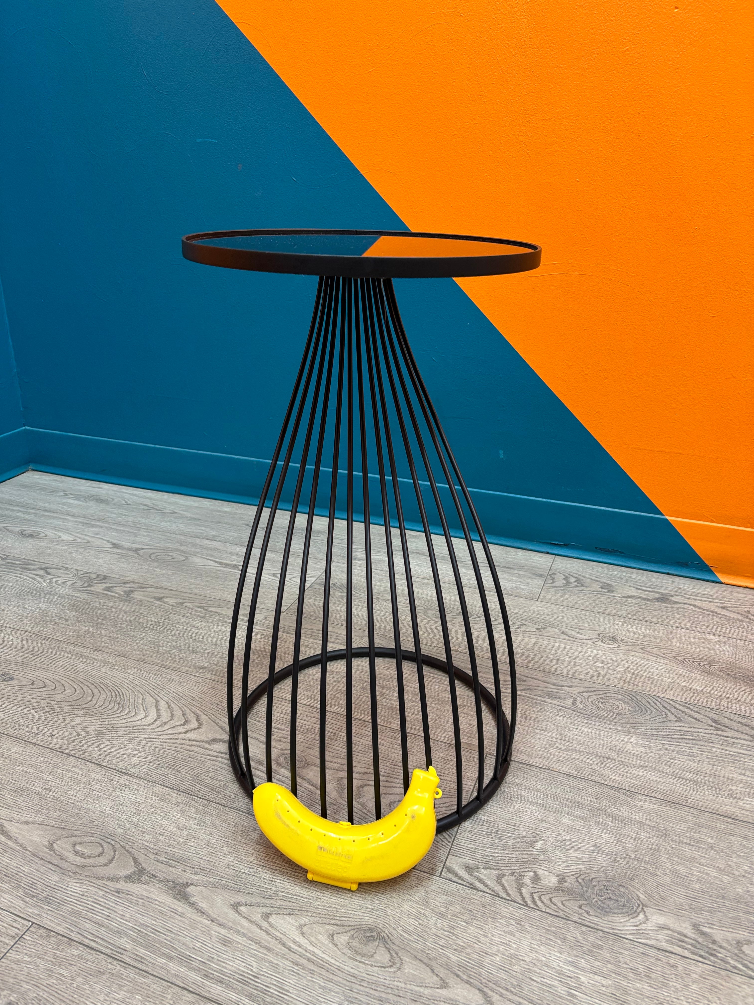Curved Metal & Glass Side Table