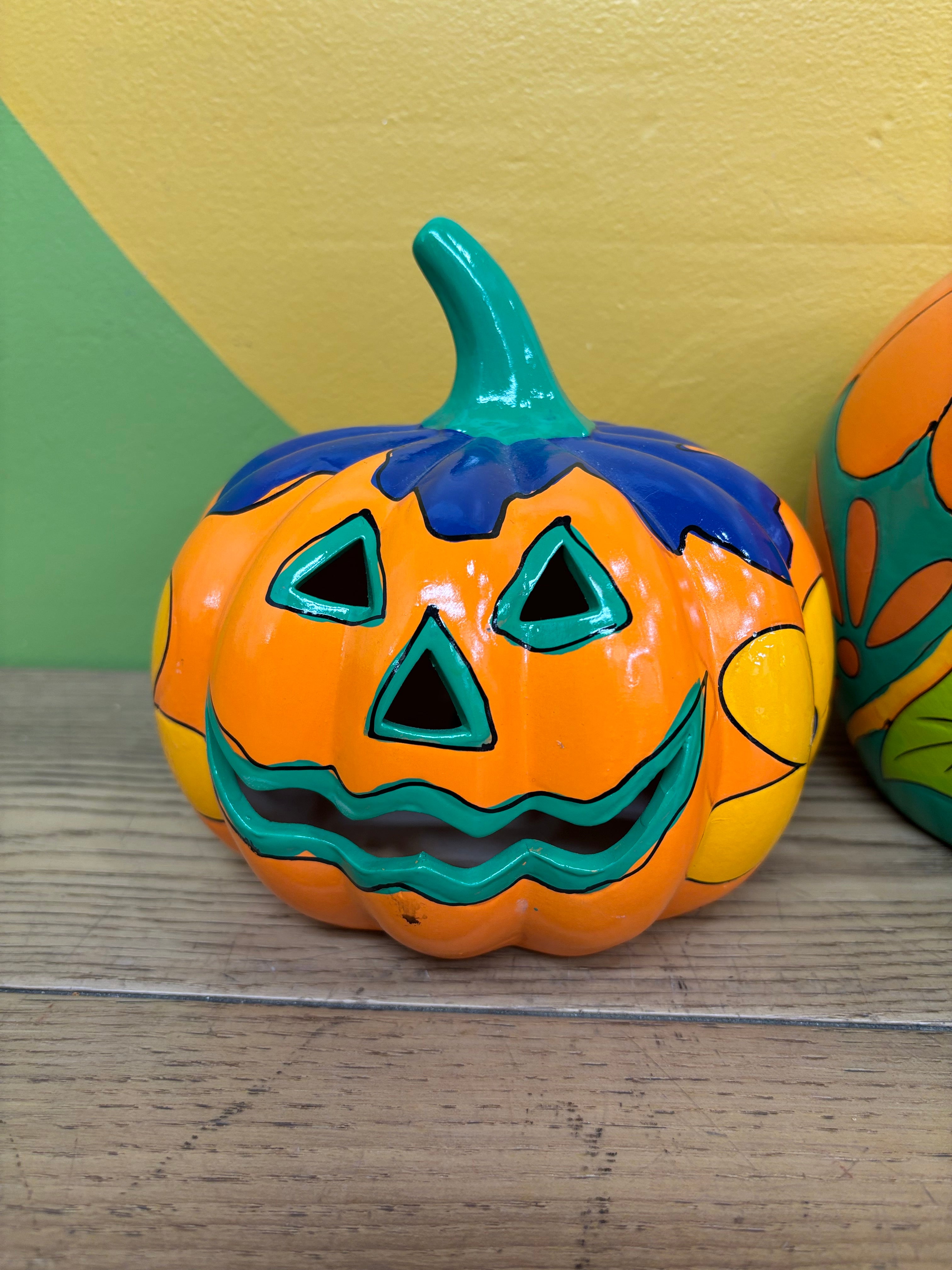 Painted Pumpkin & Skeleton Head