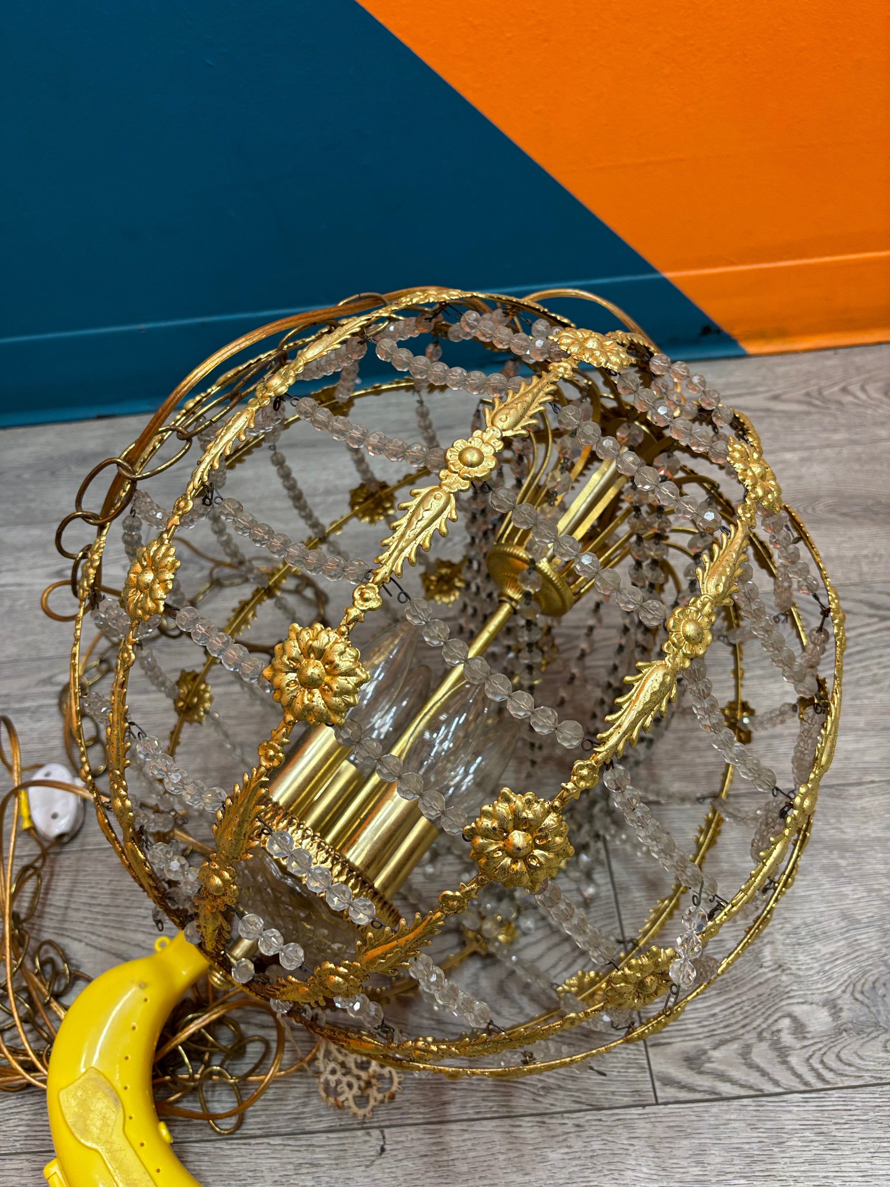 Gold Toned Spherical Cage Chandelier