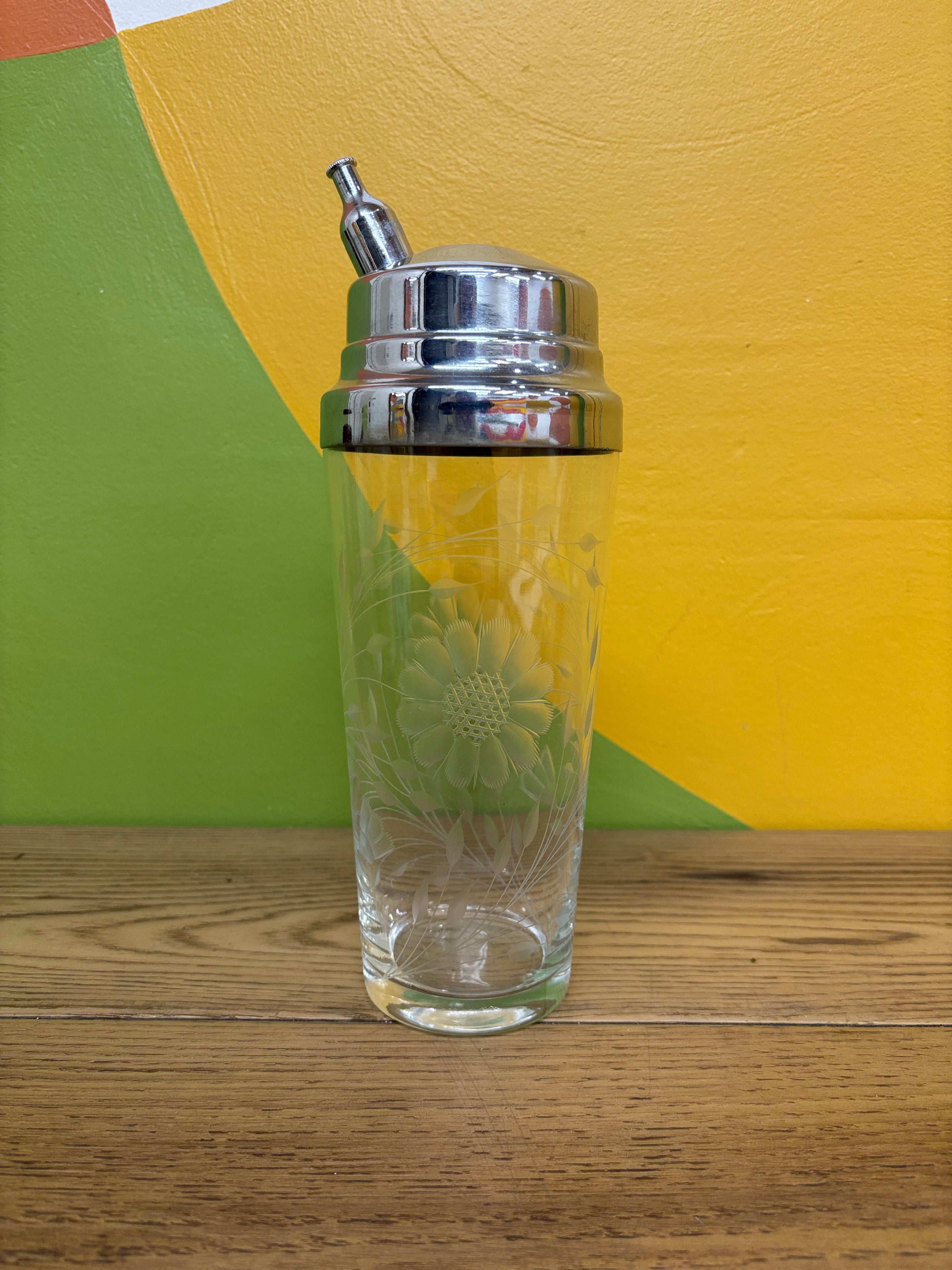 Etched Glass Cocktail Shaker