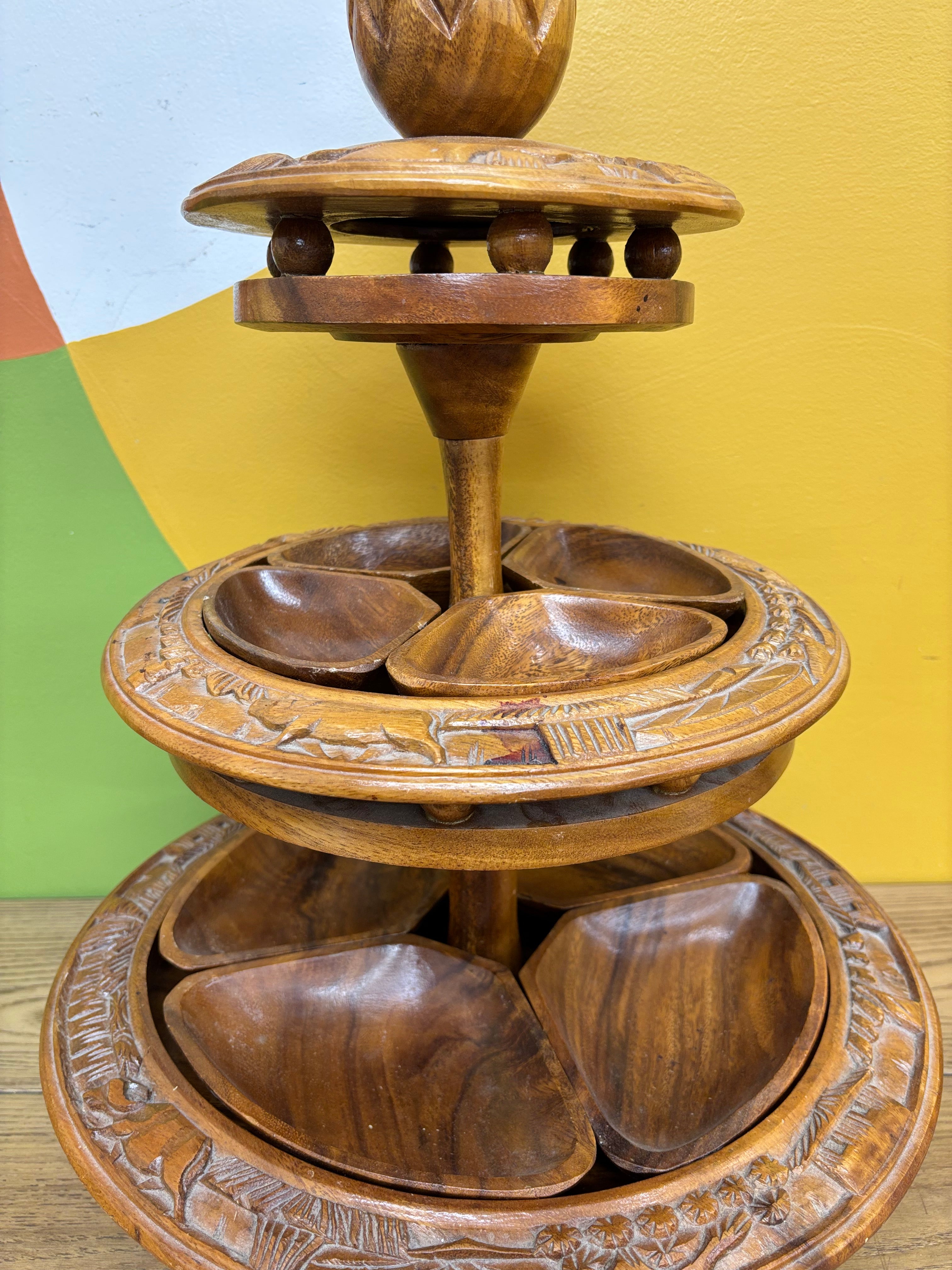 Three Tier Wood Serving Tower
