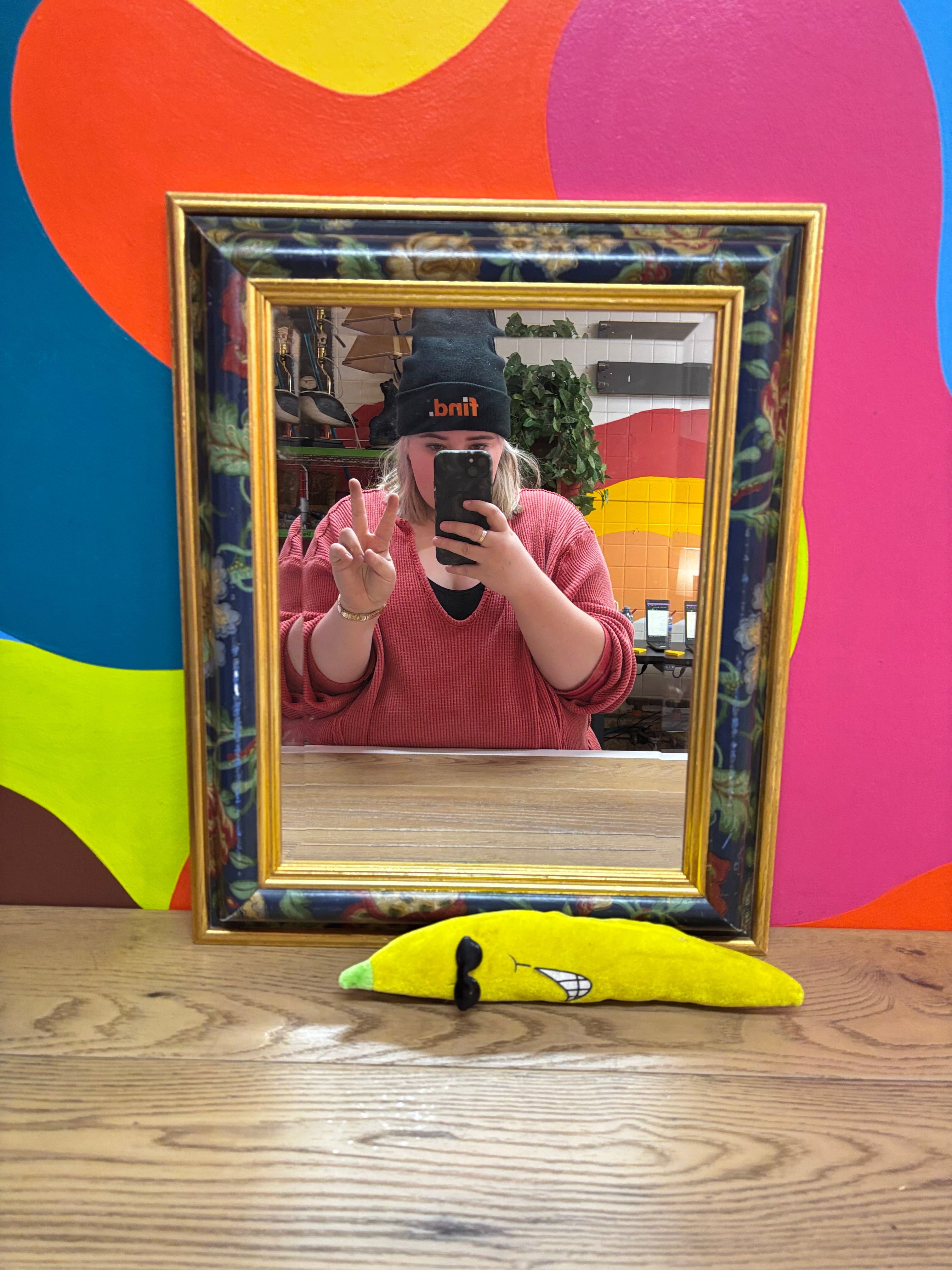 Navy Floral Framed Mirror