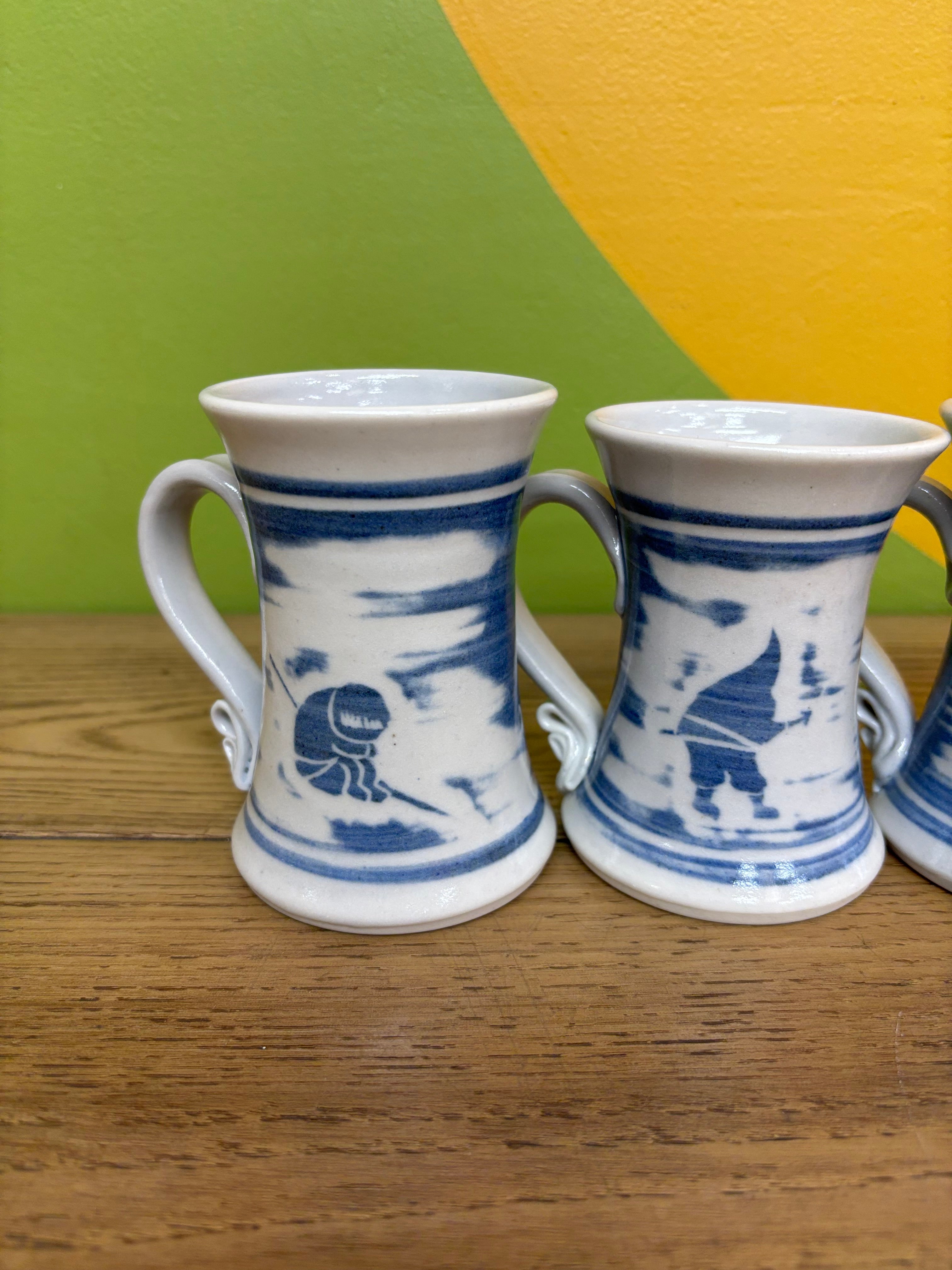 (4) Blue & White Mugs