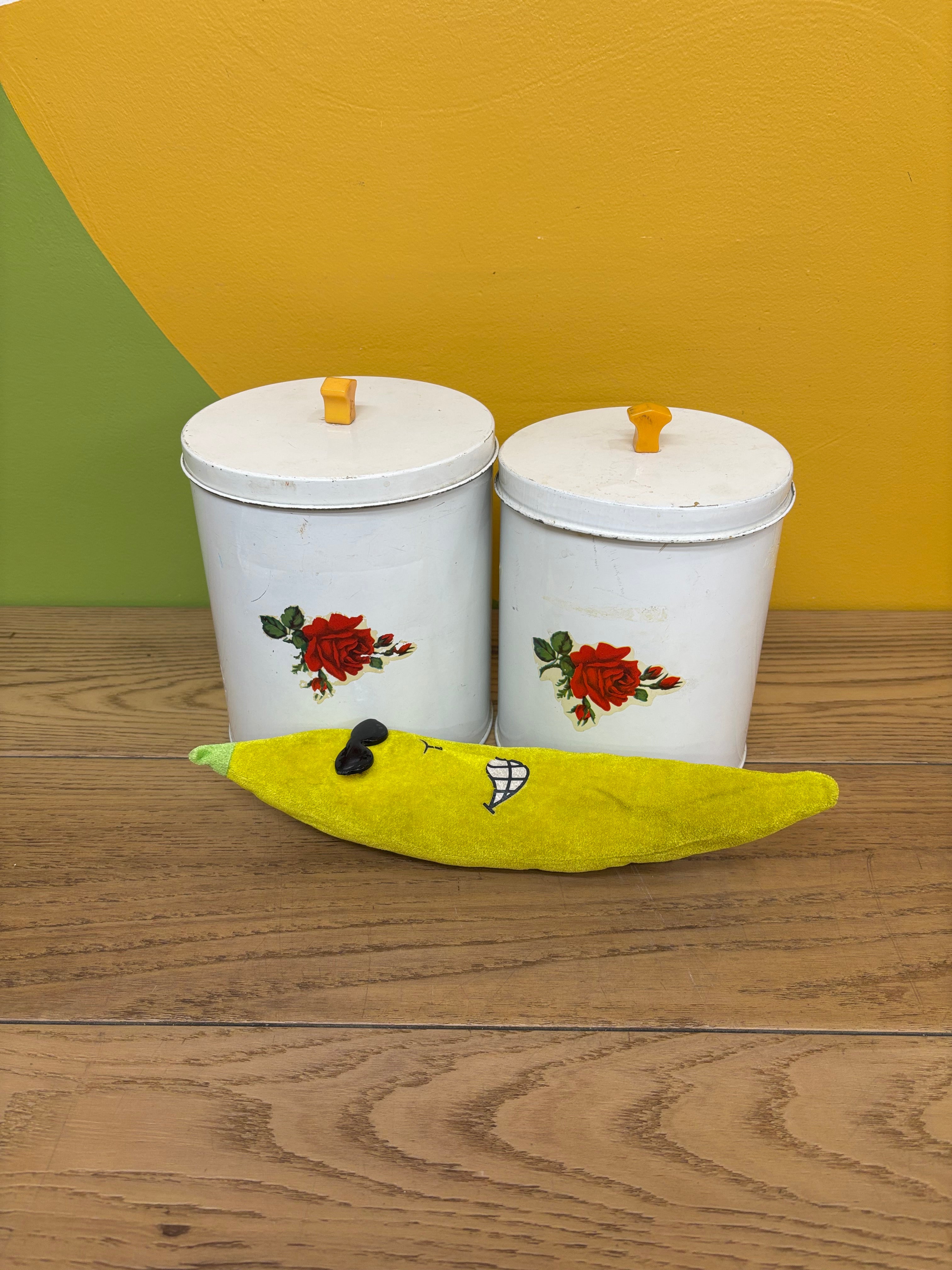 (2) Tin Floral Canisters