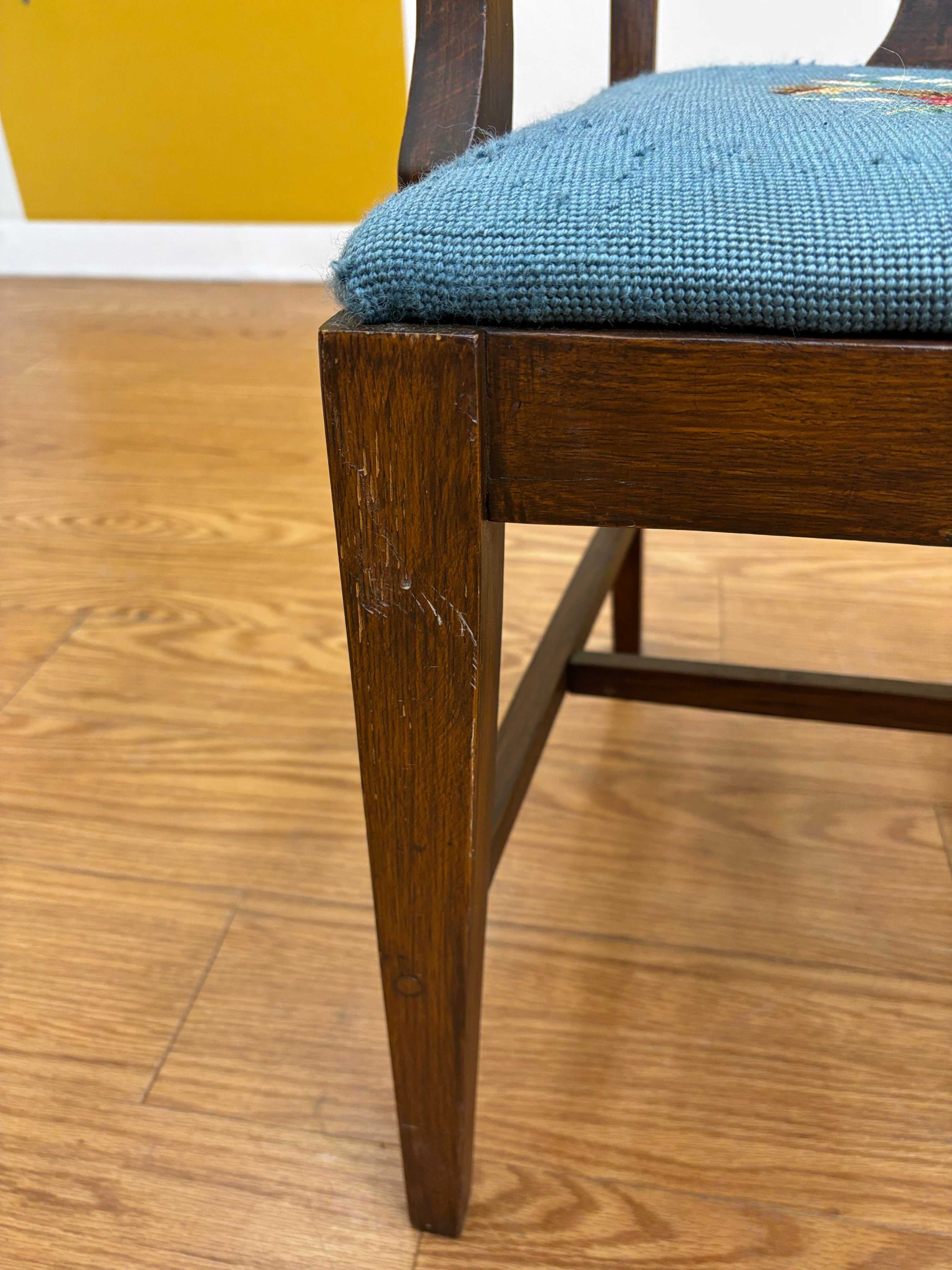 Wood Accent Chair with Needlepoint Cushion