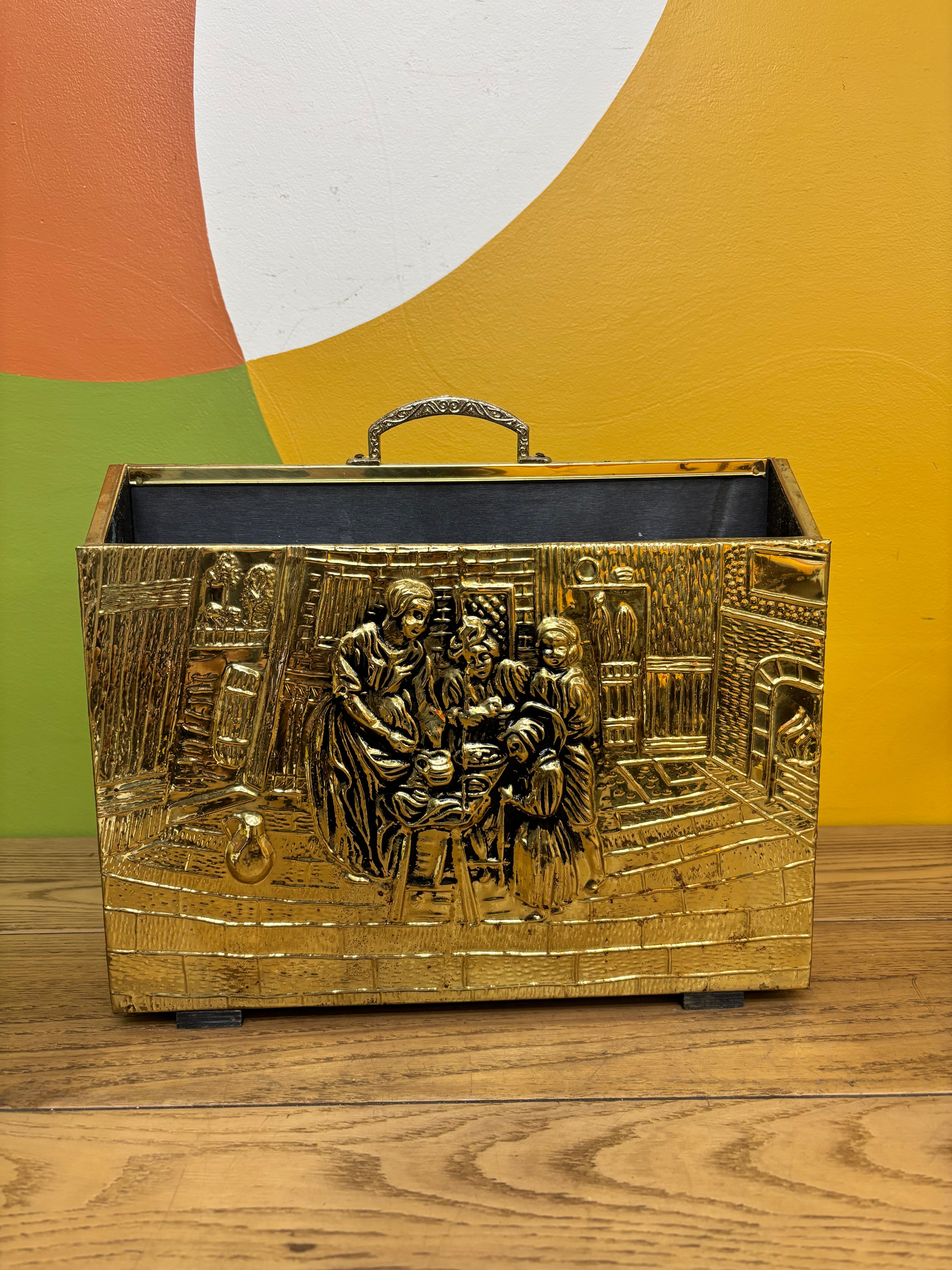 Embossed Hammered Brass Magazine Rack