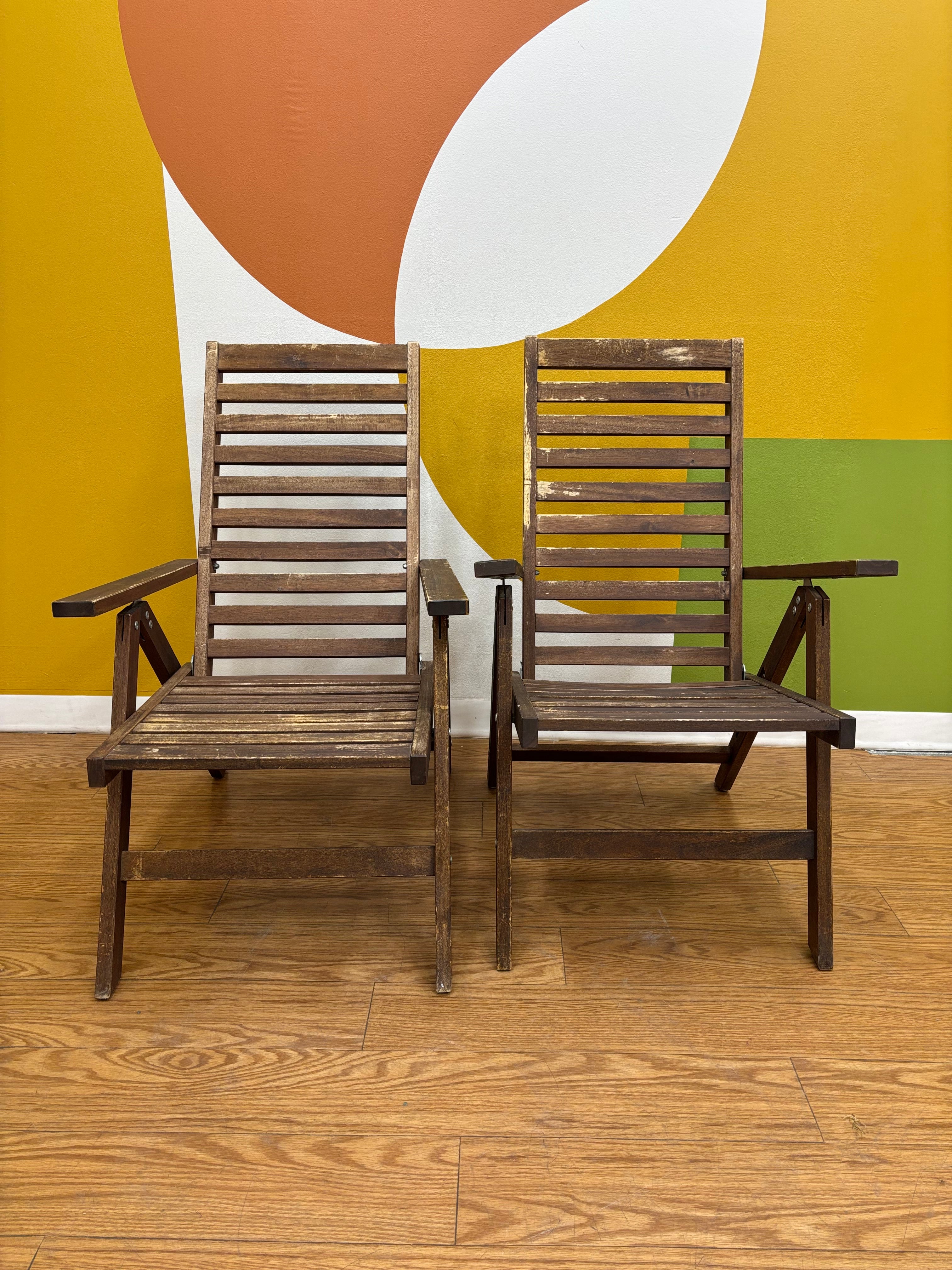 (2) Wood Folding Reclining Chairs