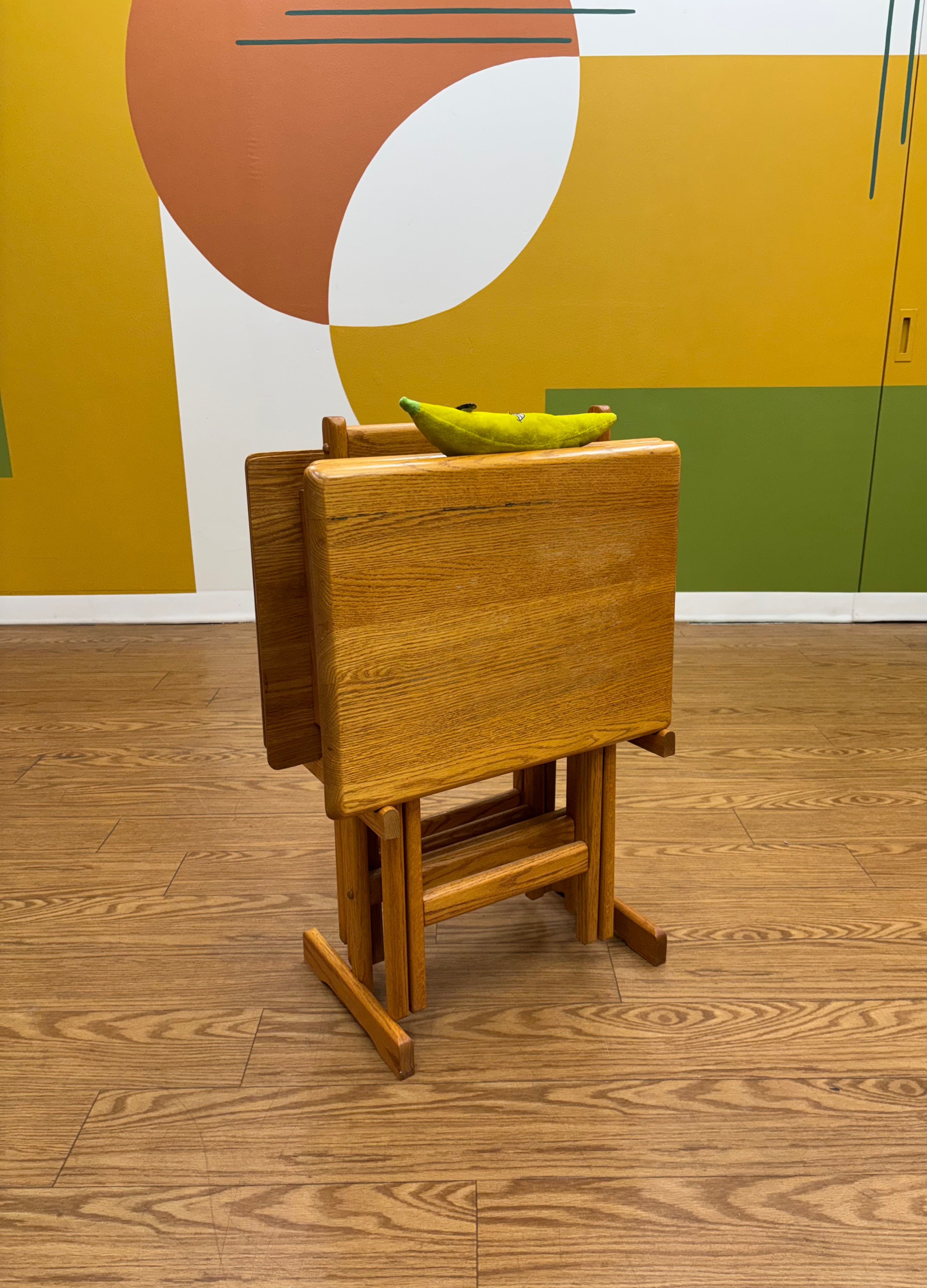 Set of 4 Wood TV Trays
