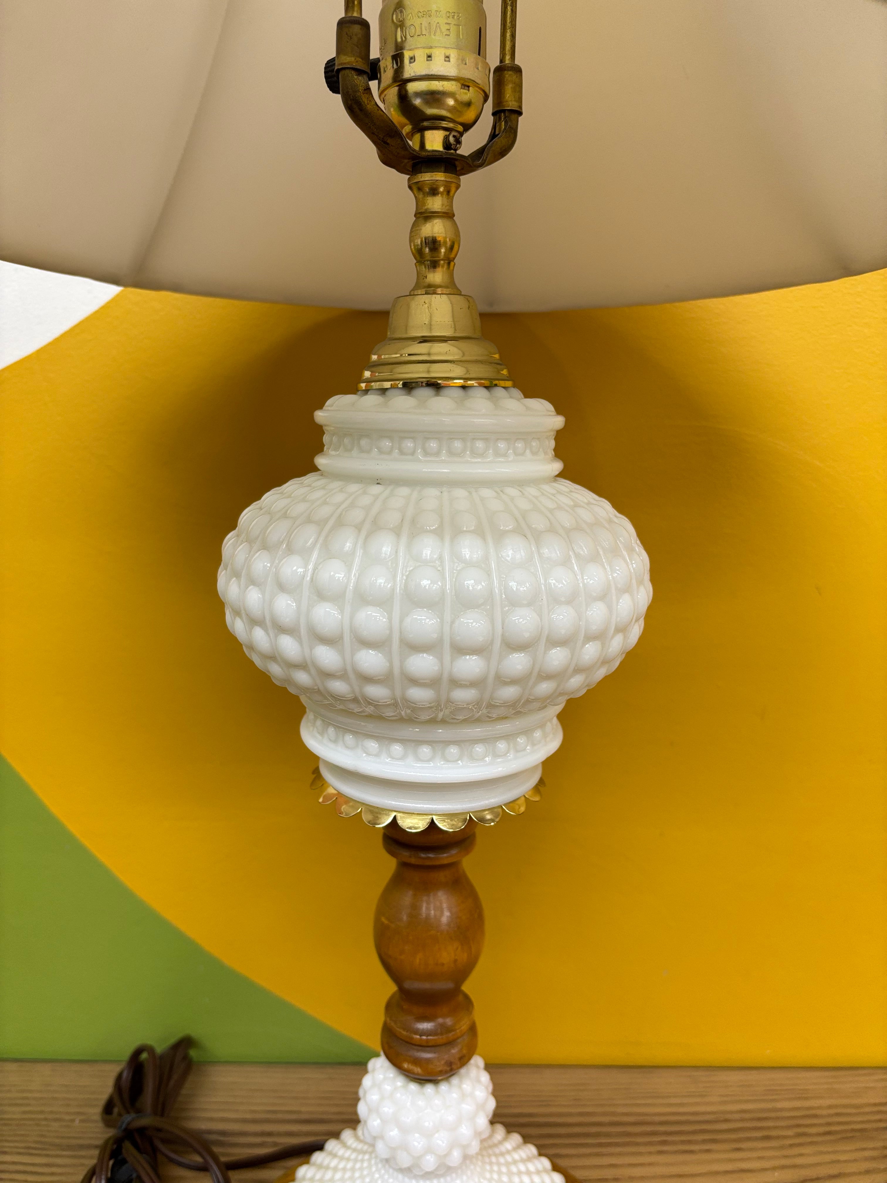 Hobnail Milk Glass Table Lamp