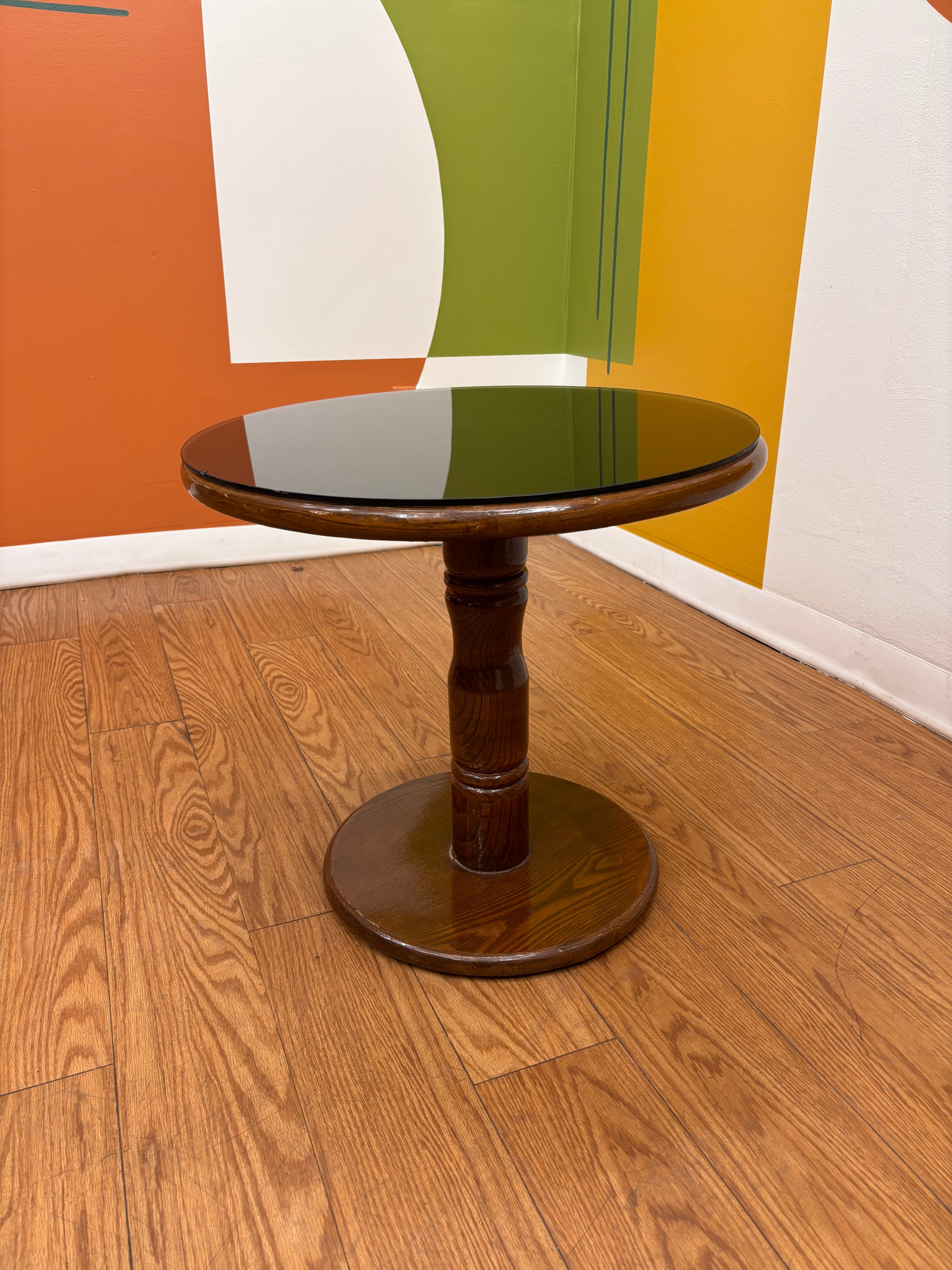 Round Glass Top Wood Table