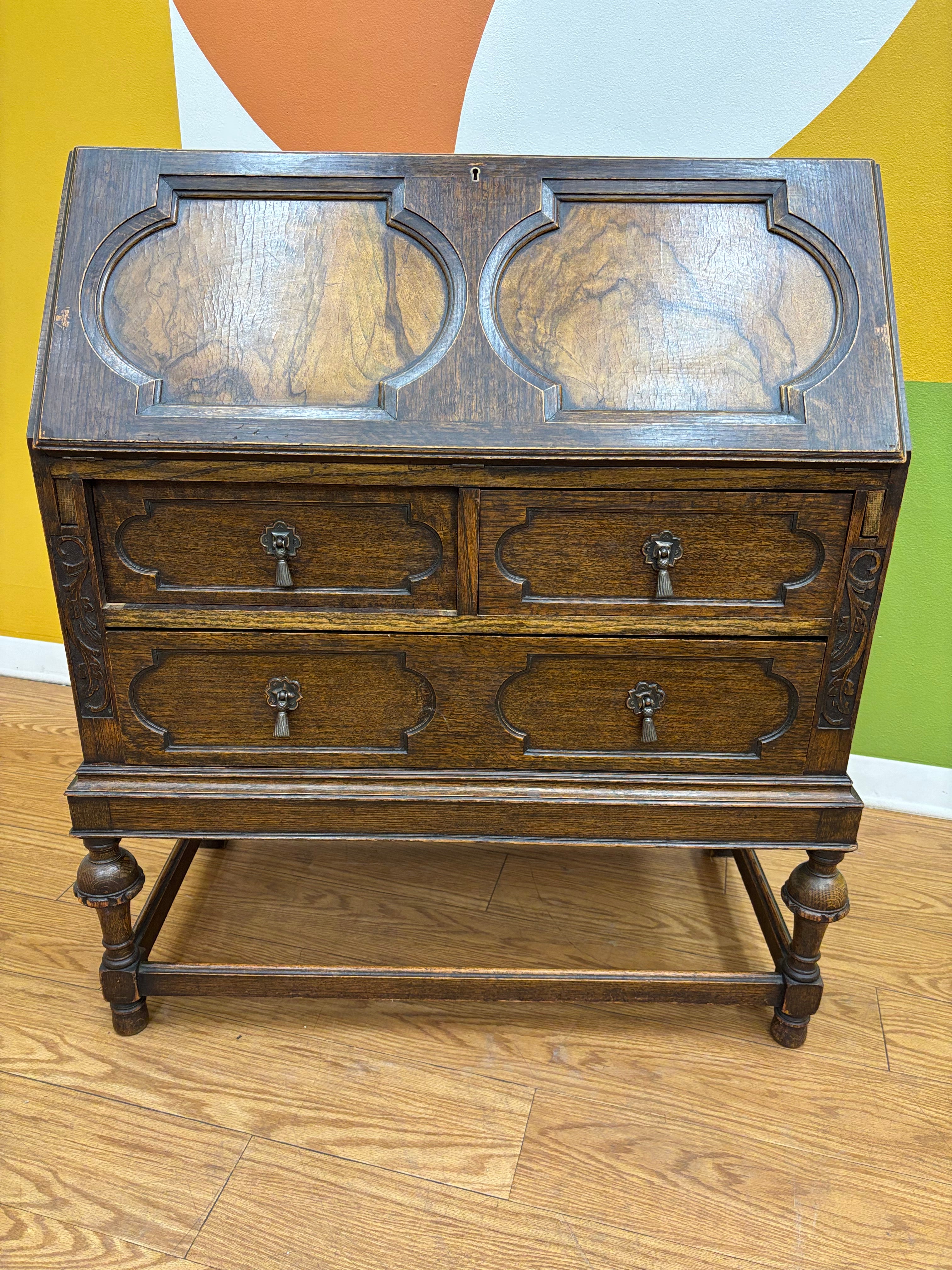 Wood Secretary Desk with Drawers