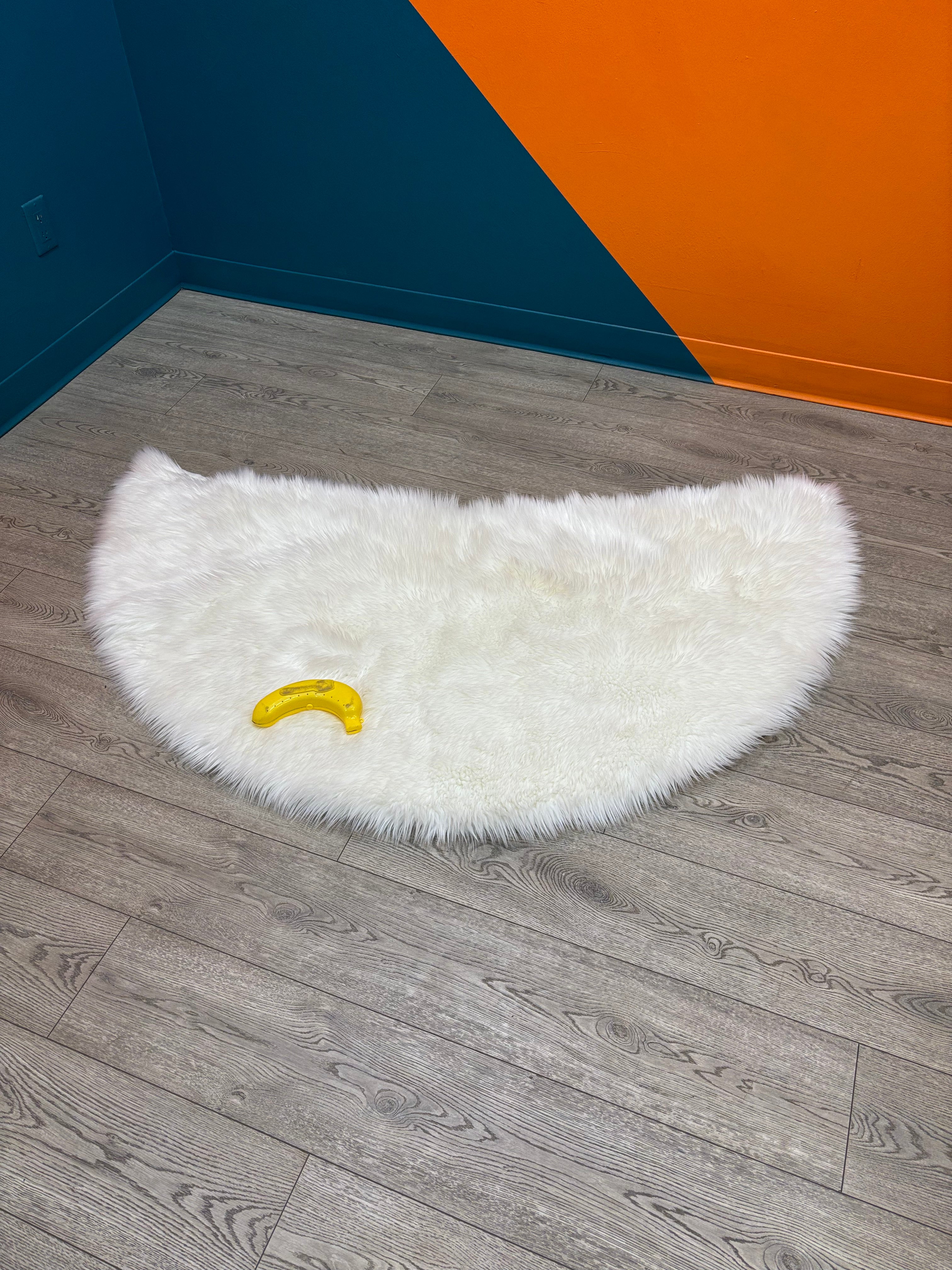 Half Moon White Faux Fur Rug