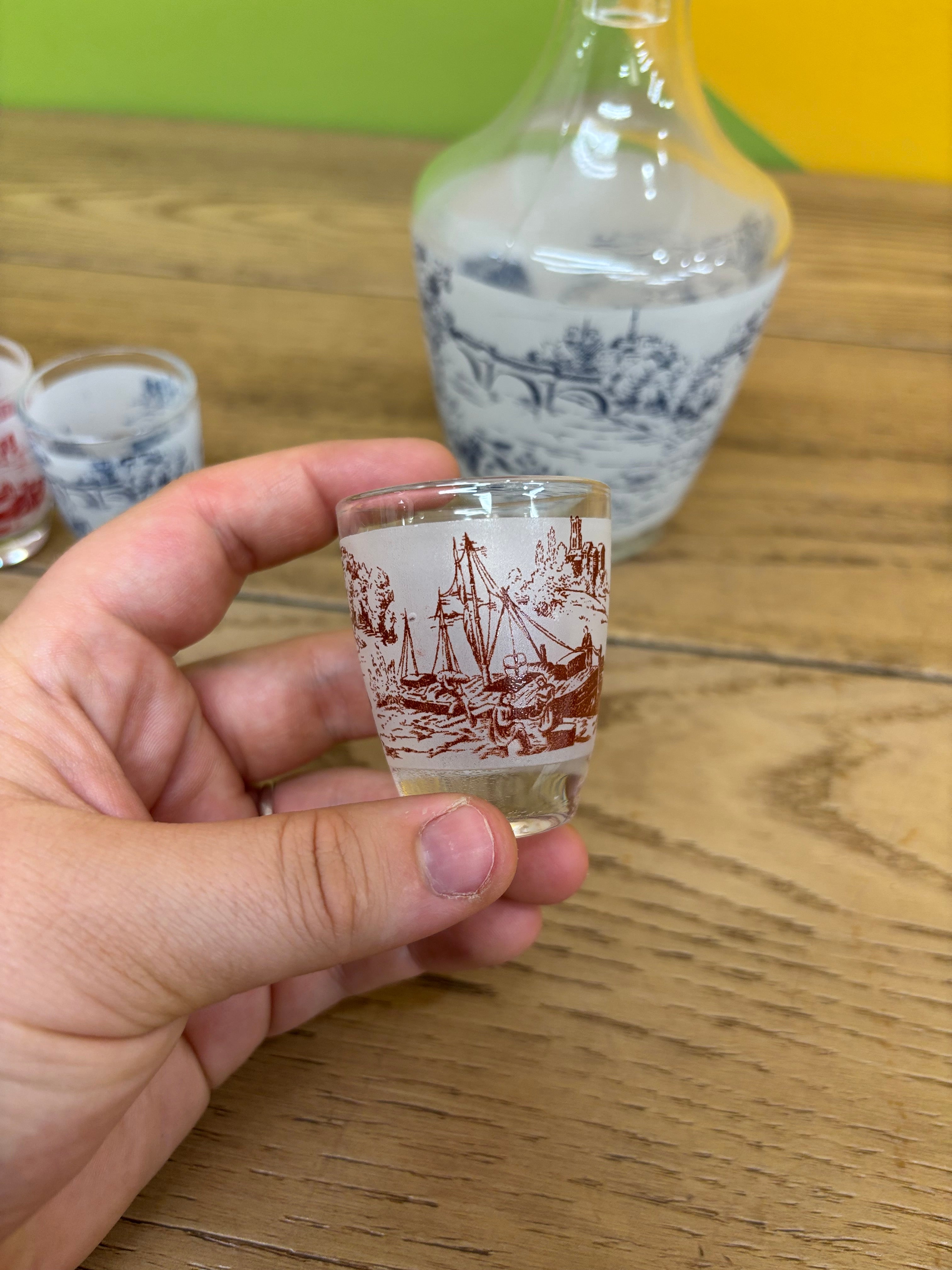 French Liqueur Glass Decanter Set