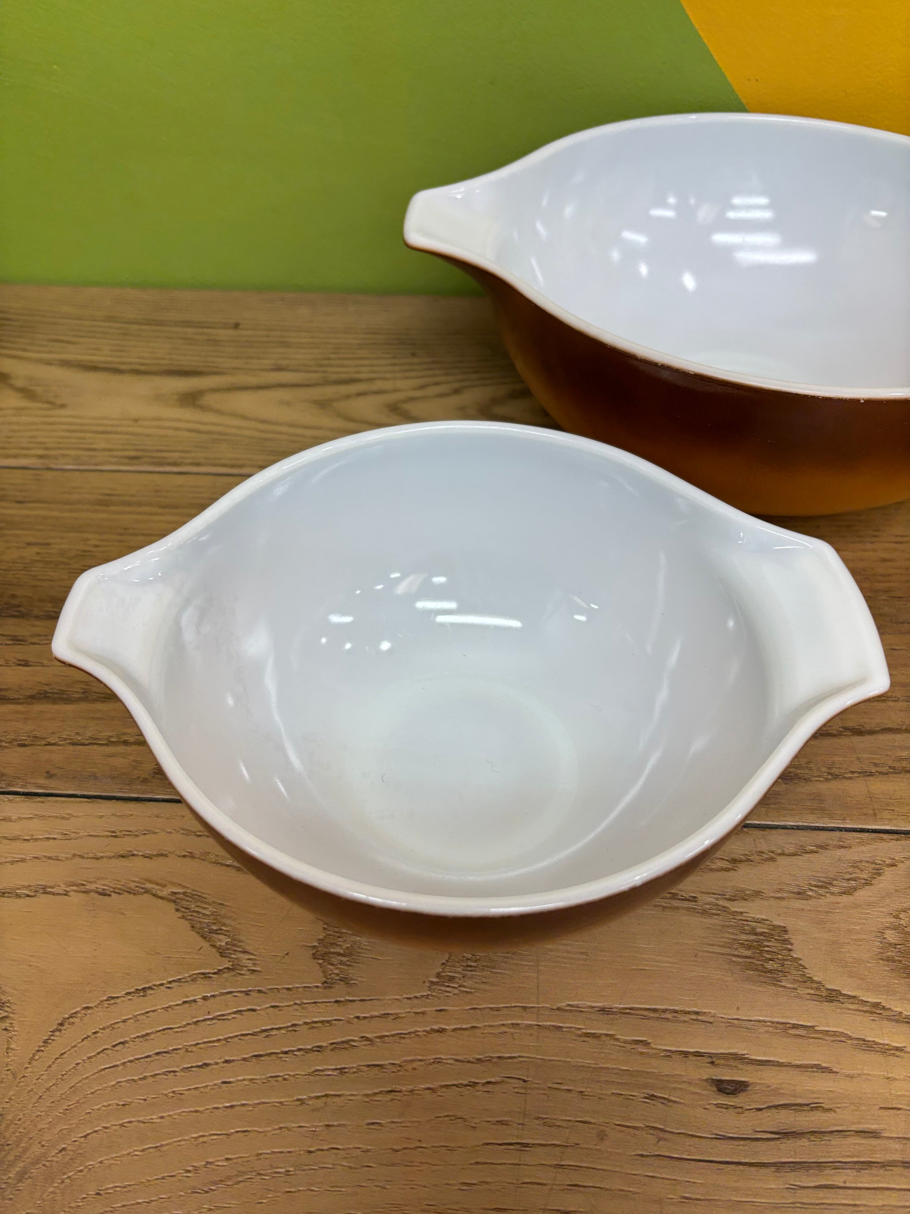 (2) Pyrex Old Orchard Brown Mixing Bowls