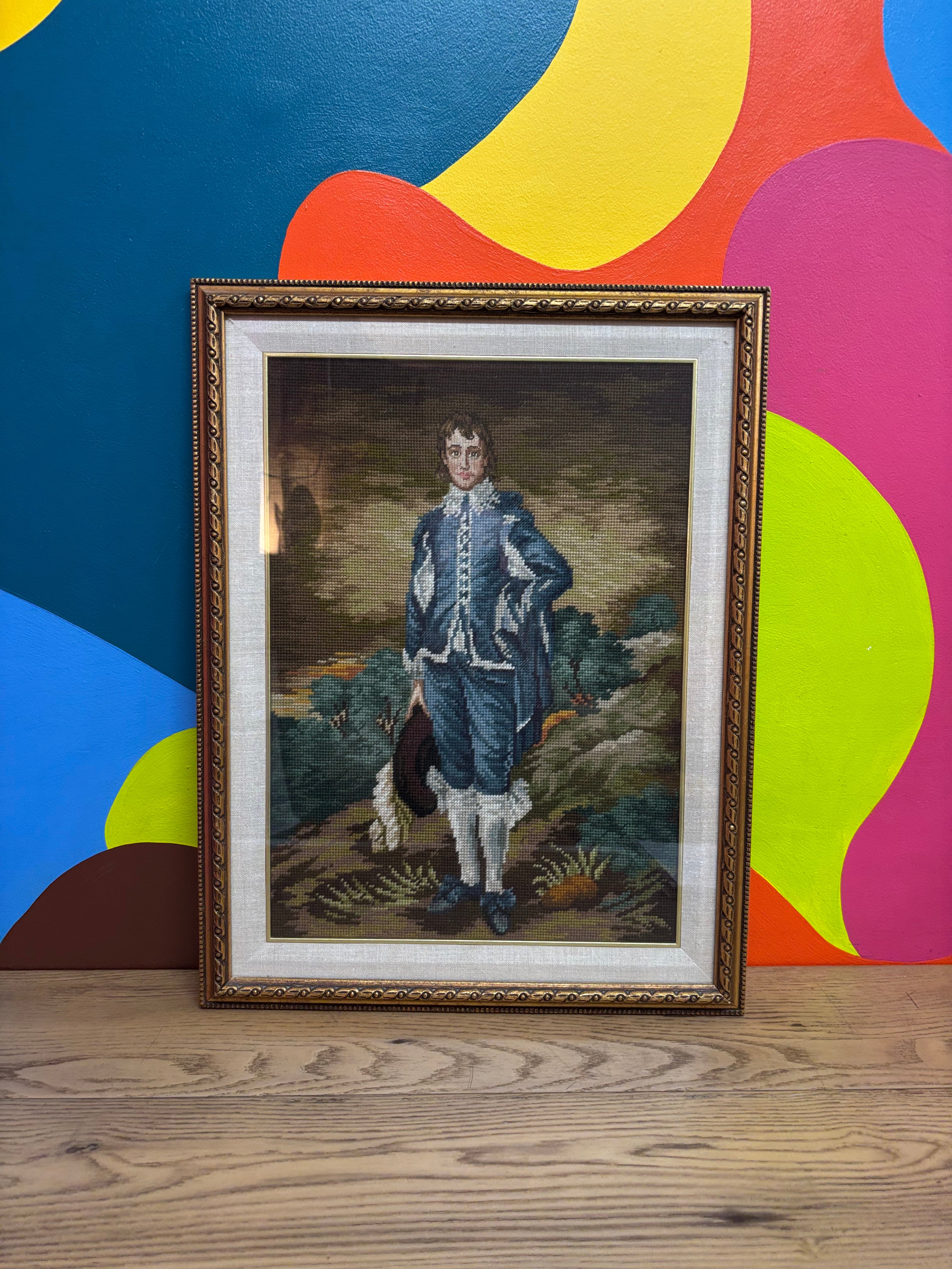 Framed Needlepoint Blue Boy