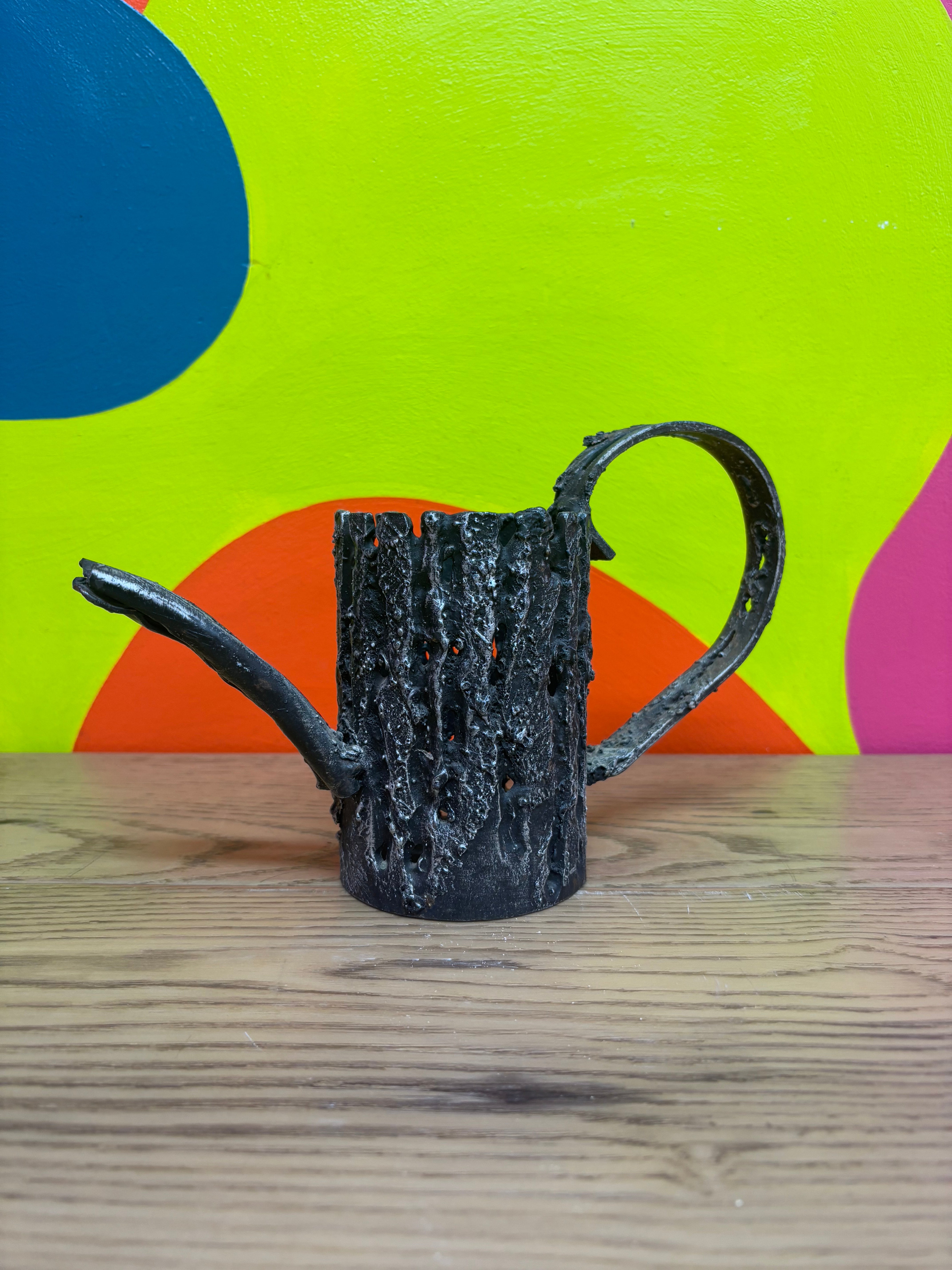 Metal Watering Can Tree Trunk Candle Holder