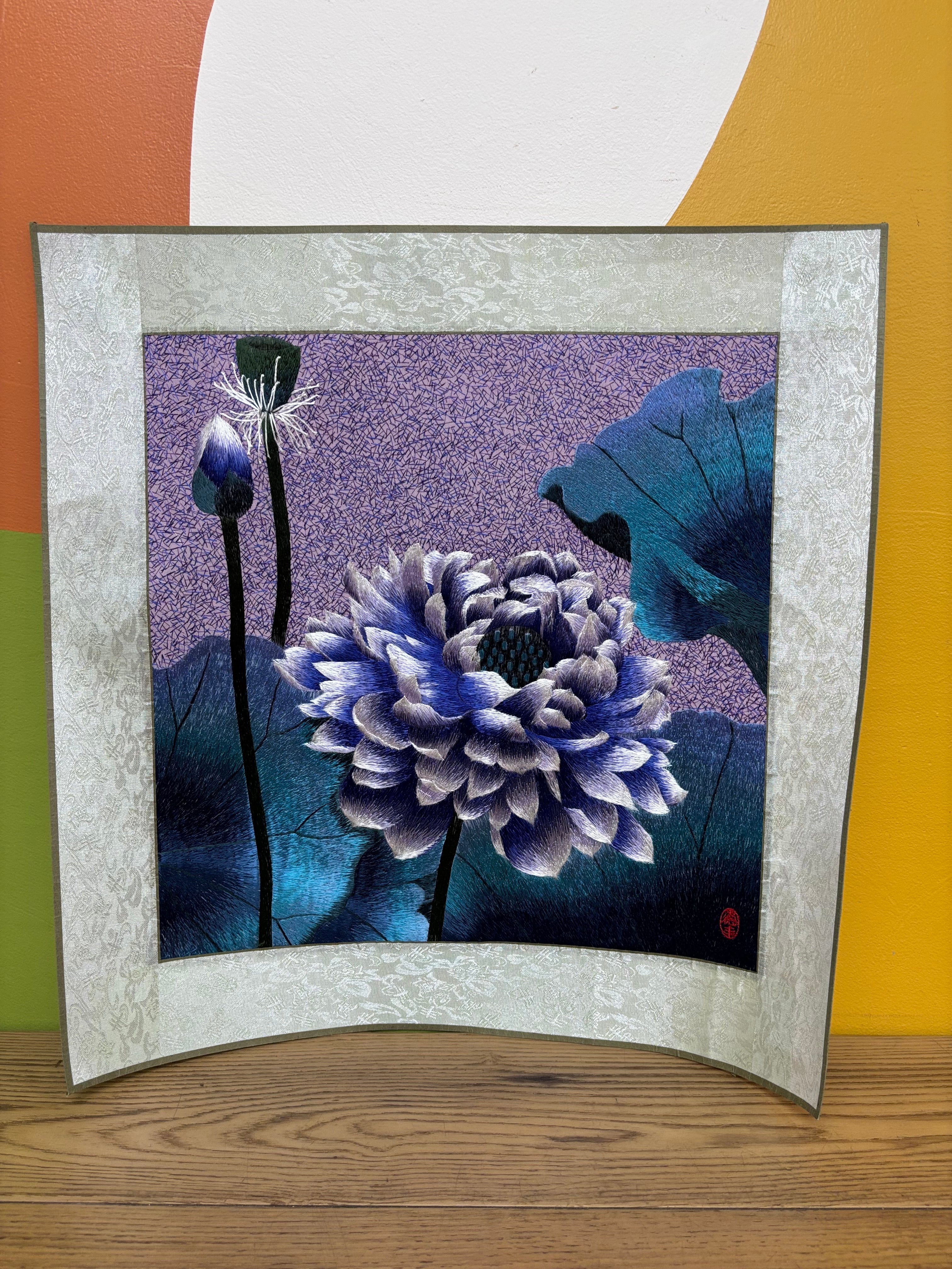 Blue Lotus Flower Silk Embroidery