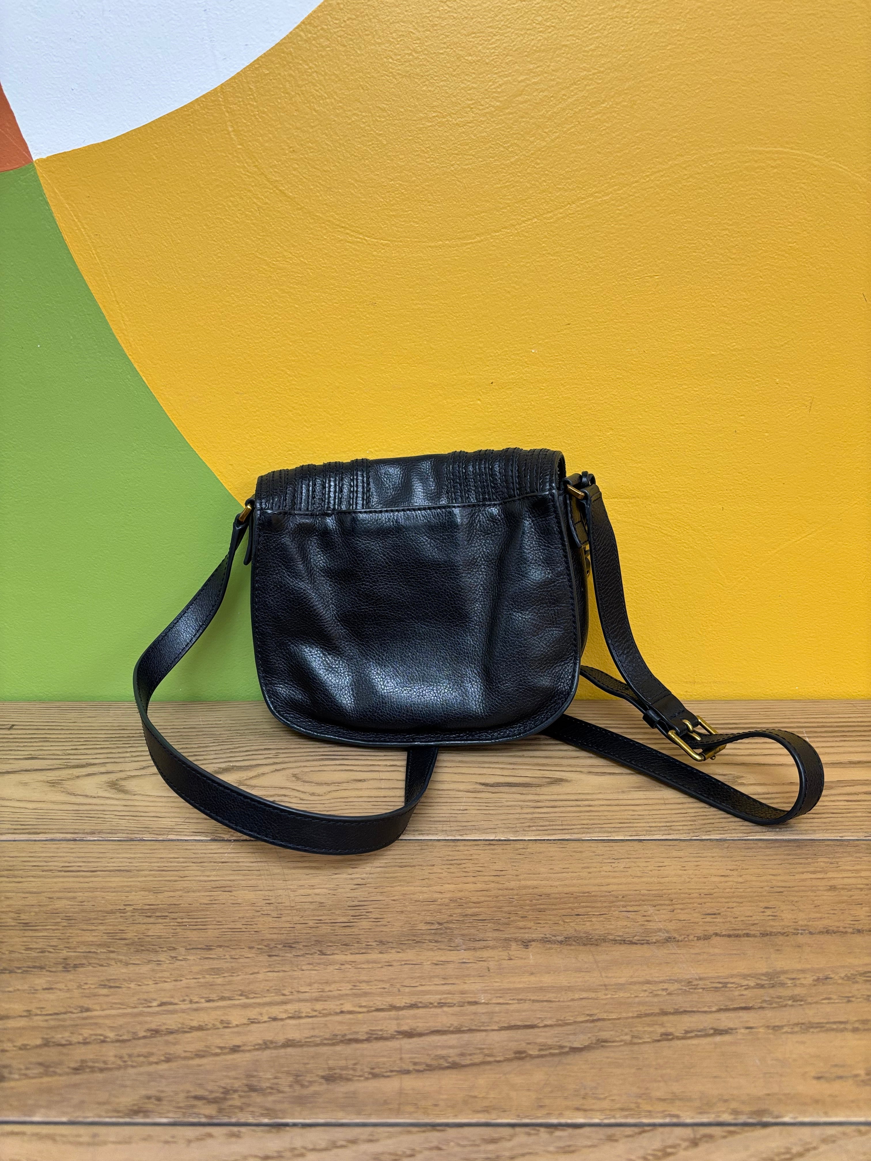 Black Fossil Saddle Crossbody Bag