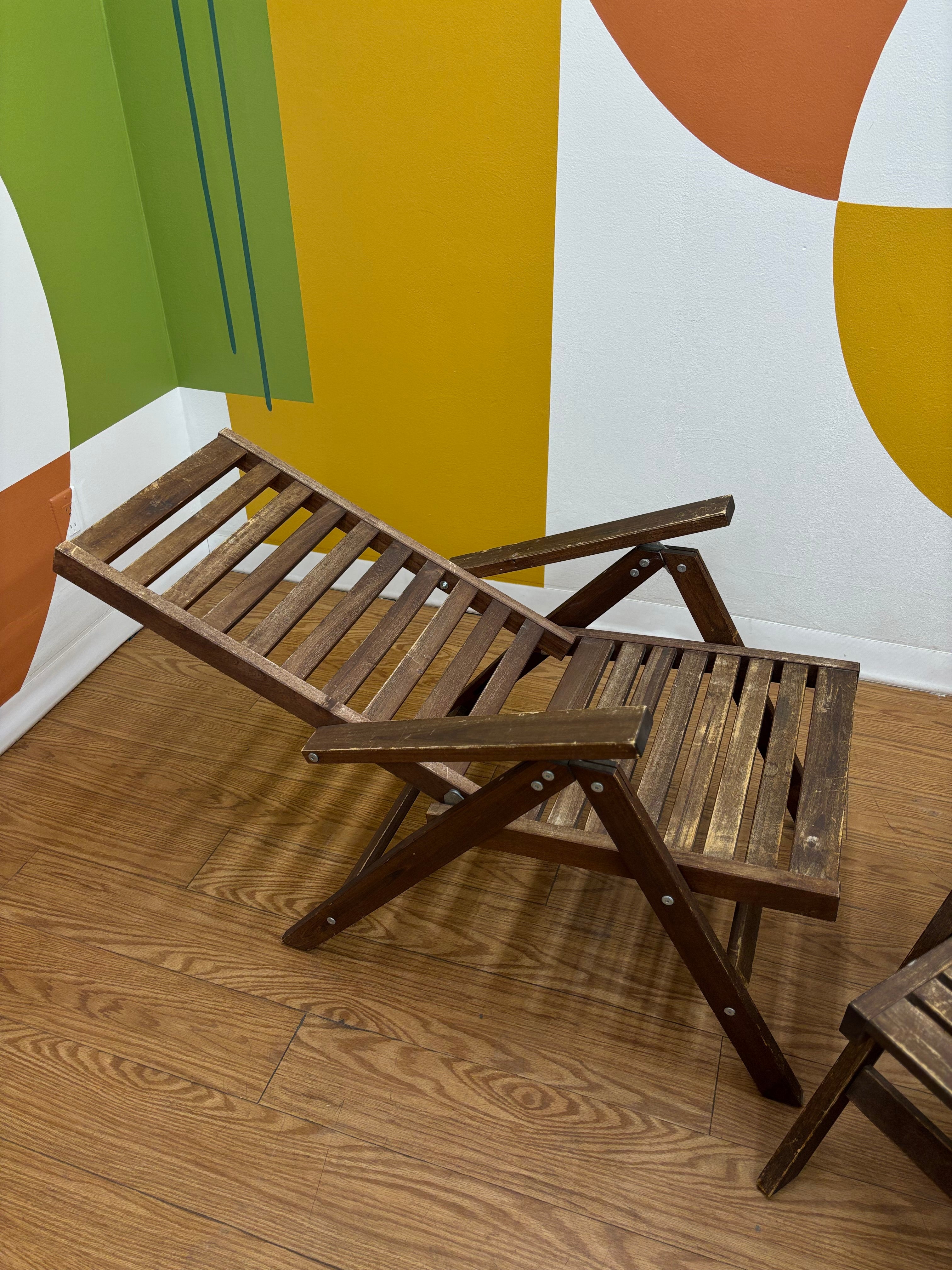 (2) Wood Folding Reclining Chairs