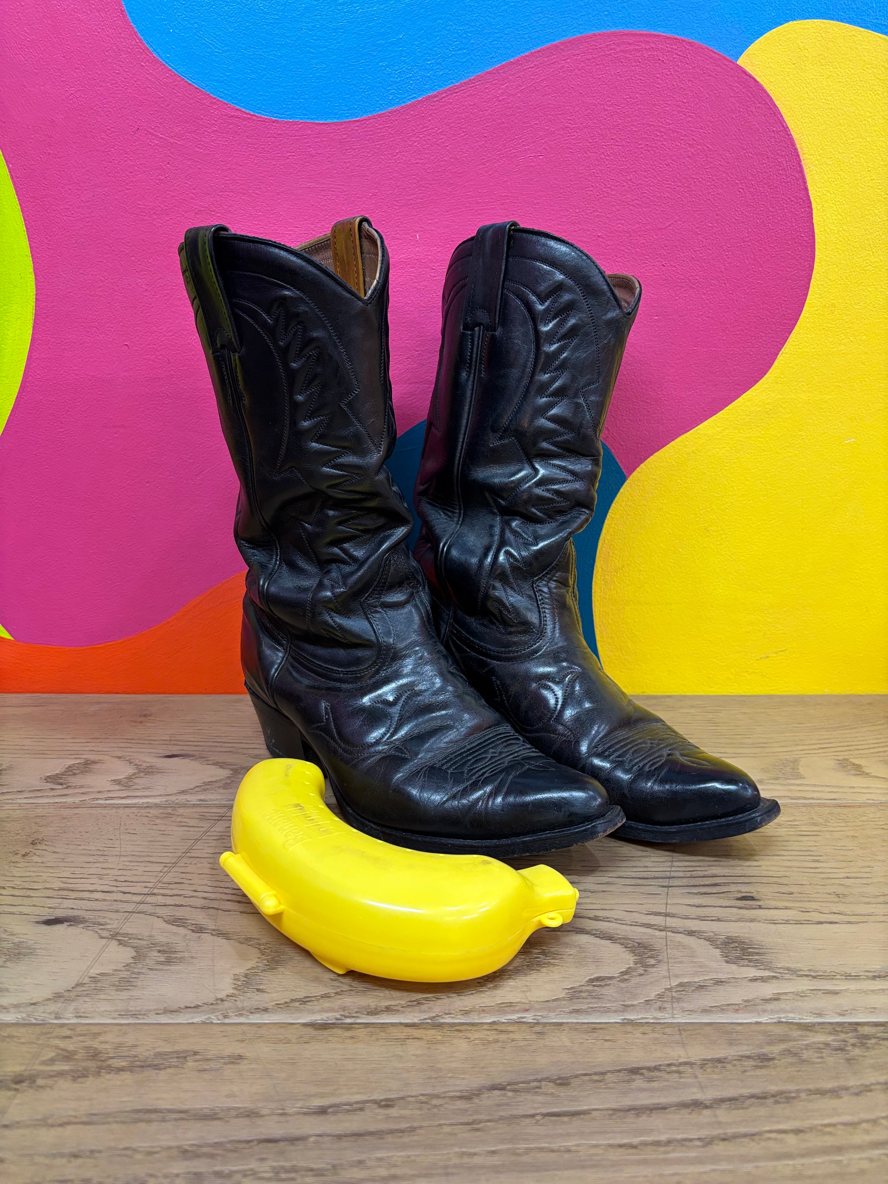 Black Cowboy Boots (Boulet Canada) - Size 8 Women's