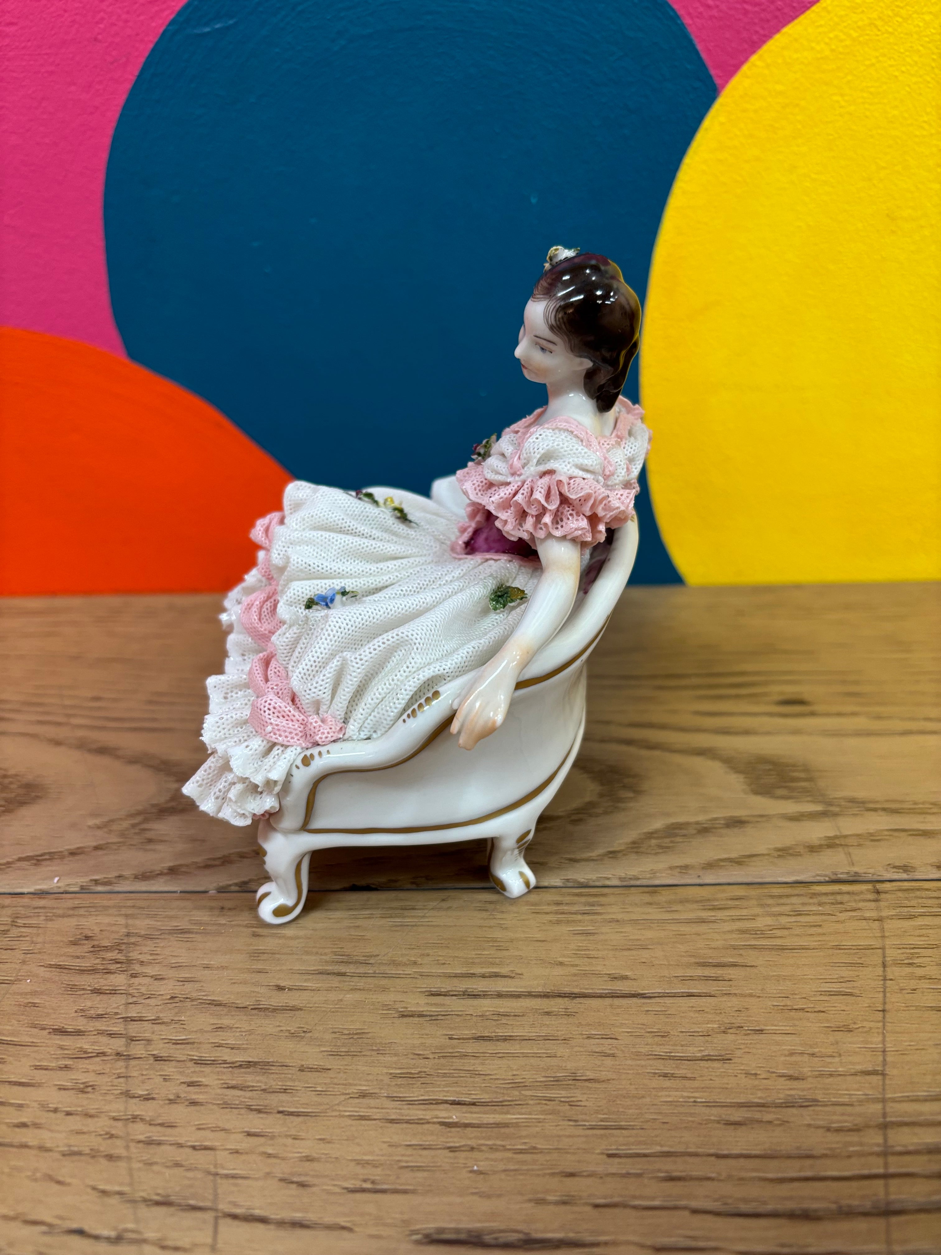 Volkstedt Dresden Lace Figure - Lady on a Couch