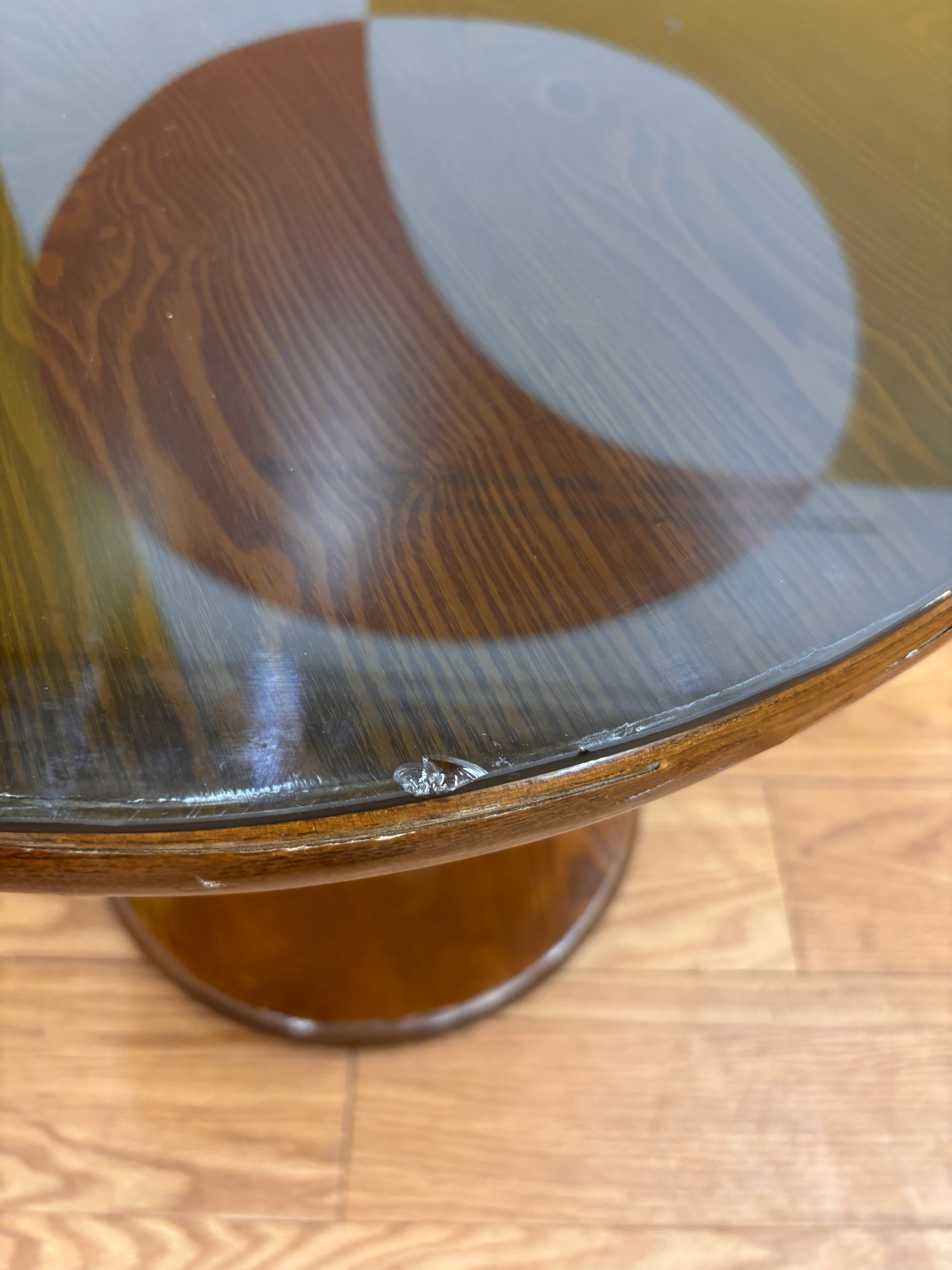 Round Glass Top Wood Table