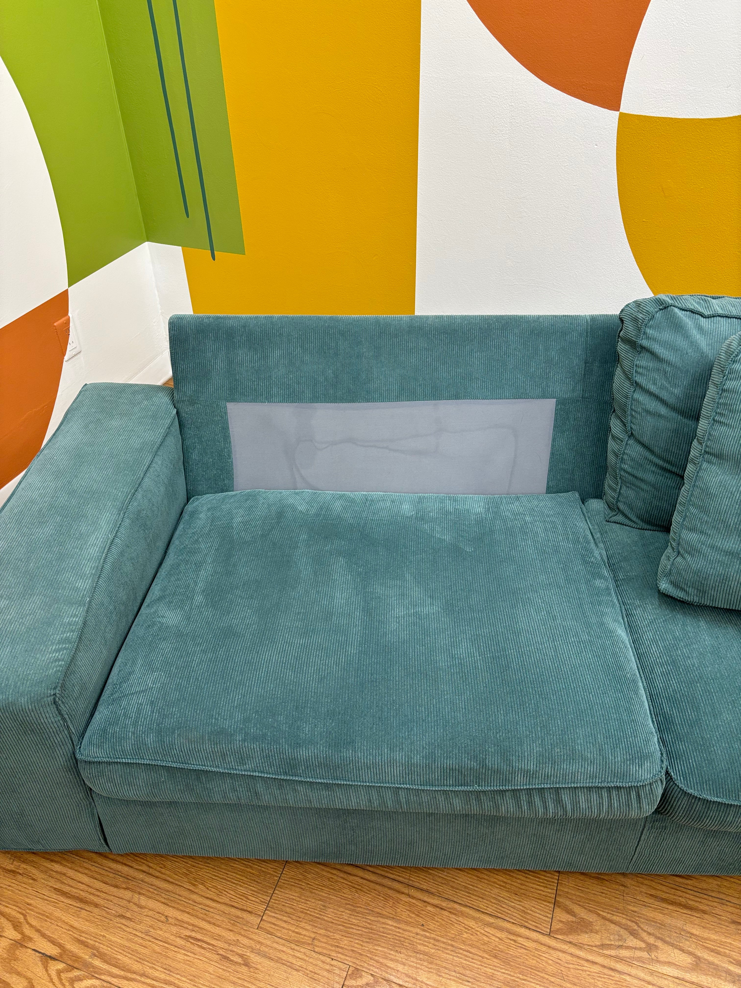Teal Fabric Loveseat with Ottoman