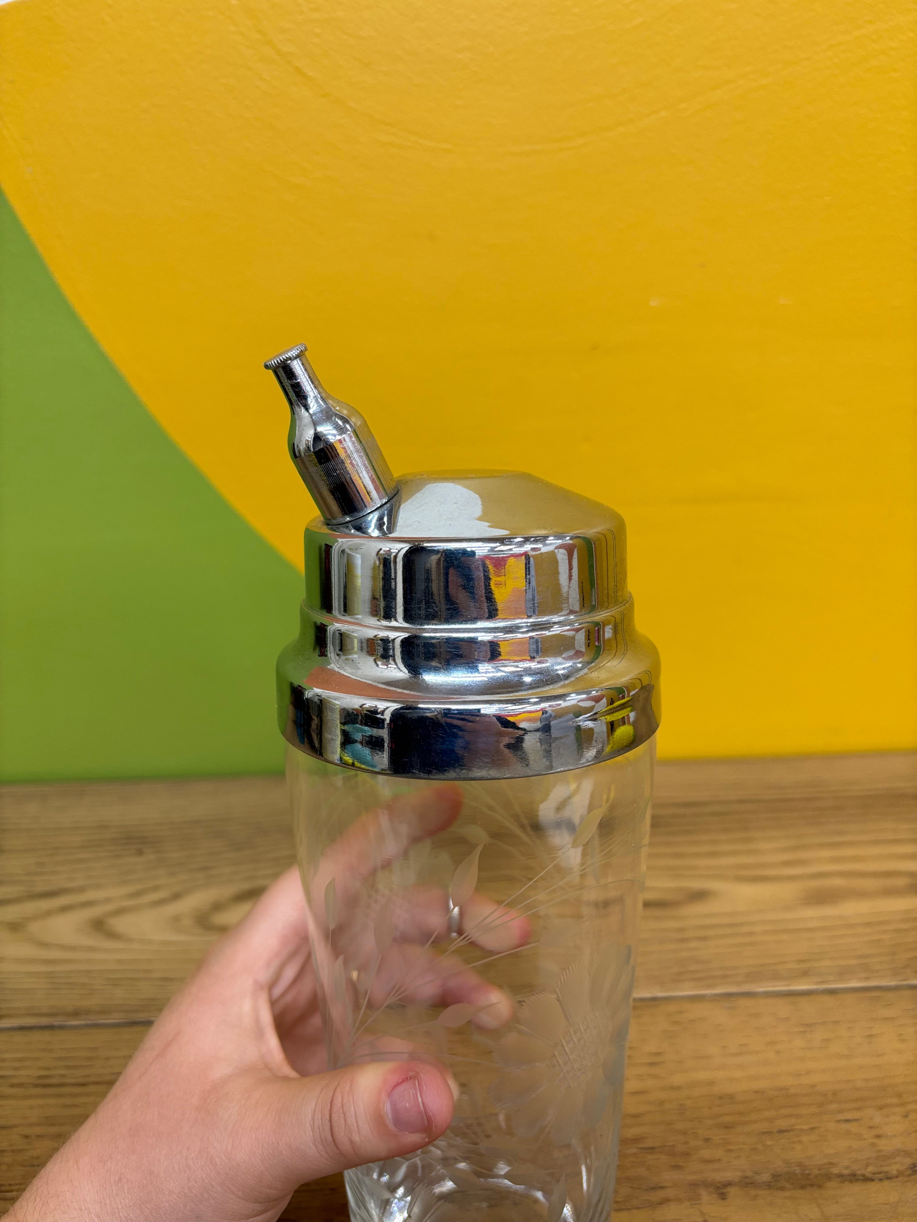 Etched Glass Cocktail Shaker