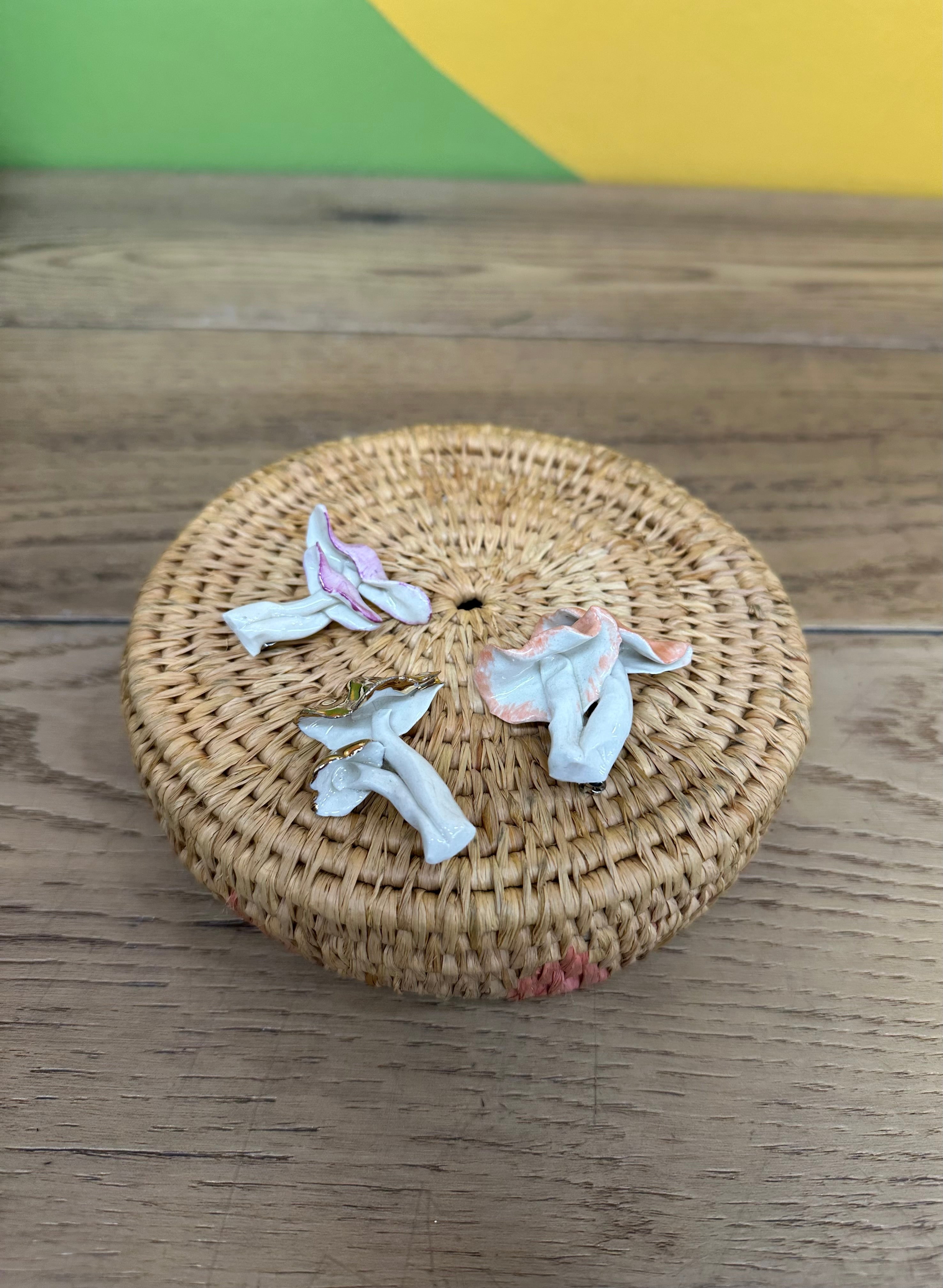 (3) Ceramic Mushroom Brooches