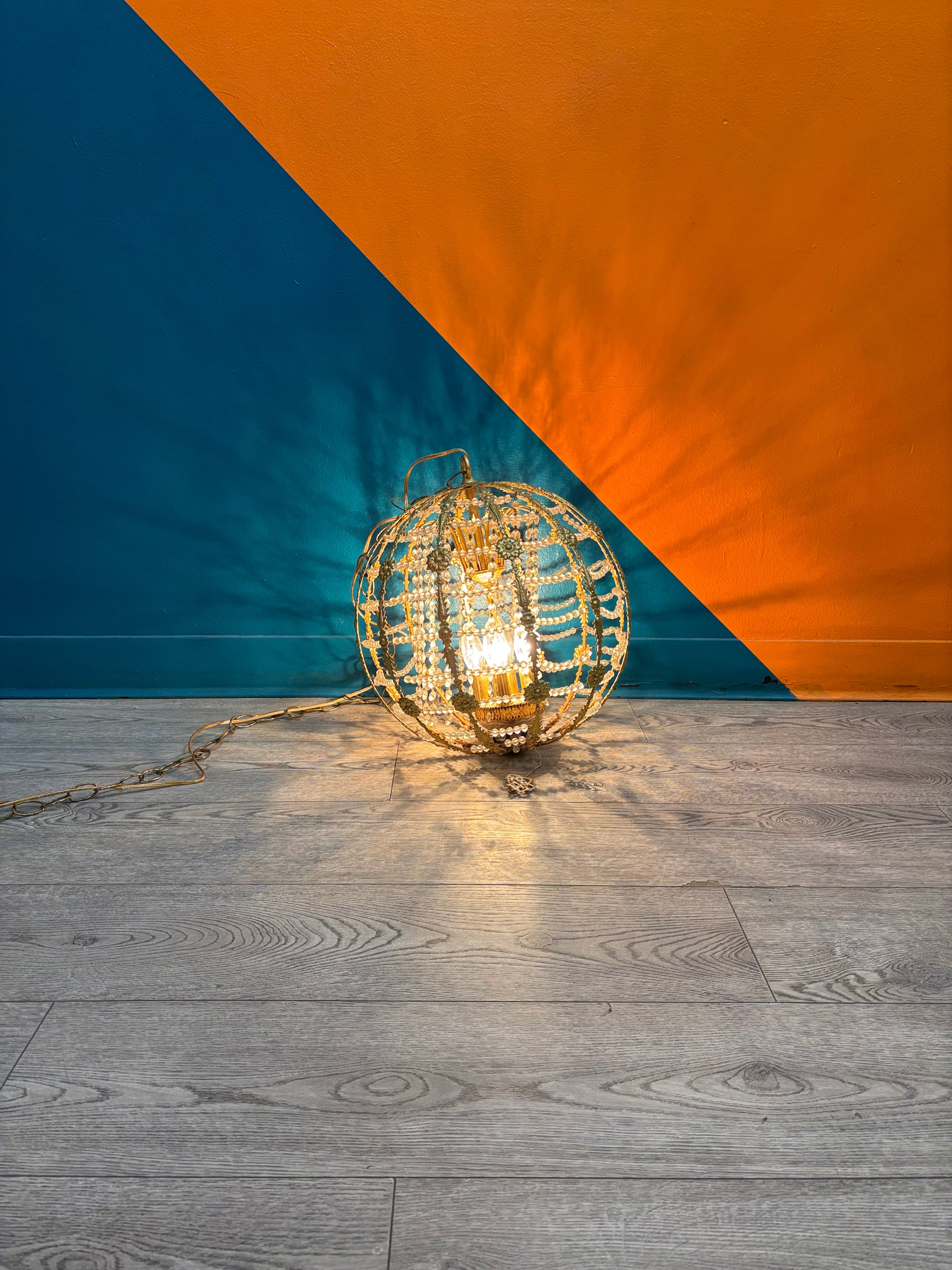 Gold Toned Spherical Cage Chandelier