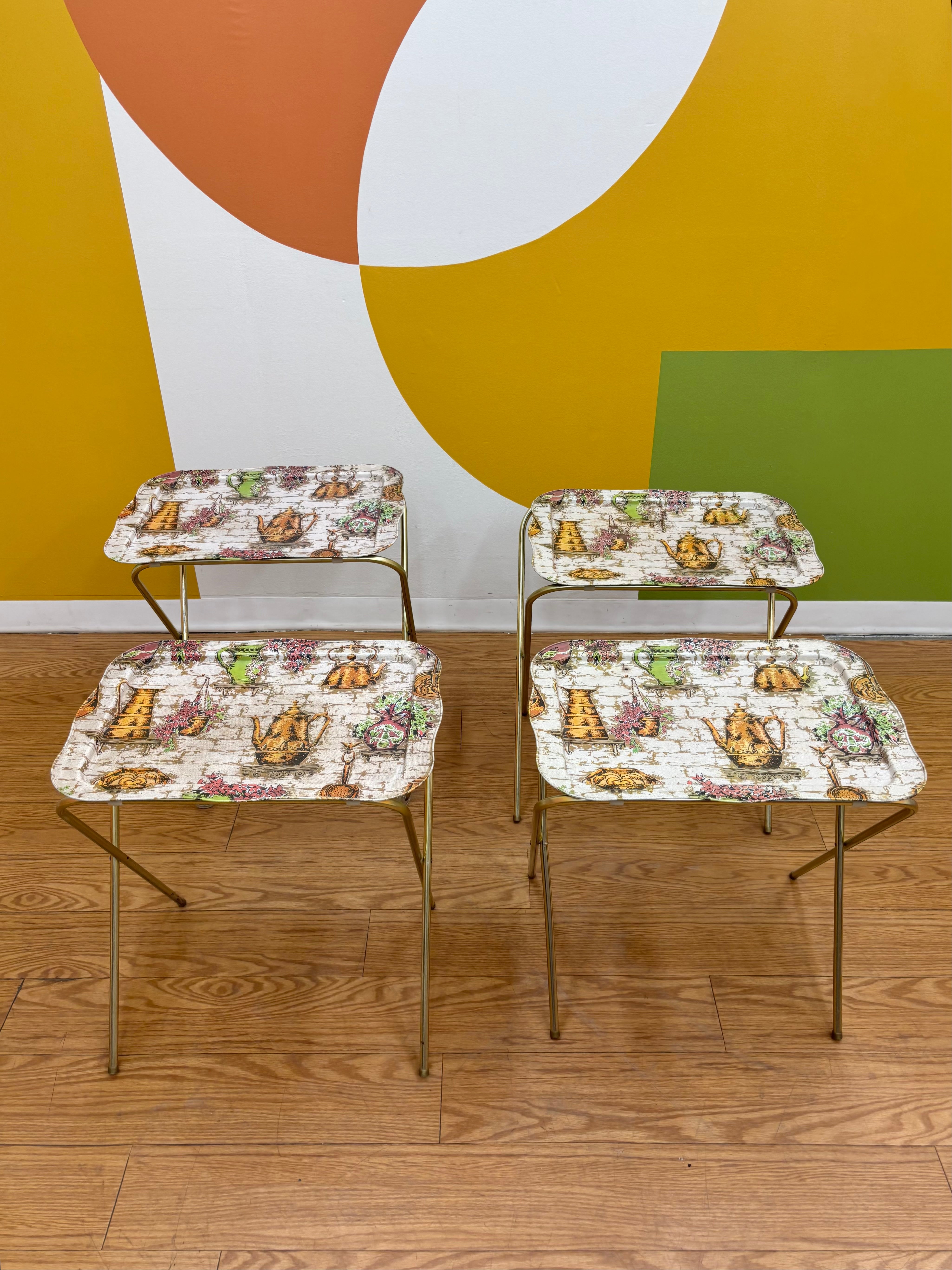 Set of 4 Folding Teapot TV Trays
