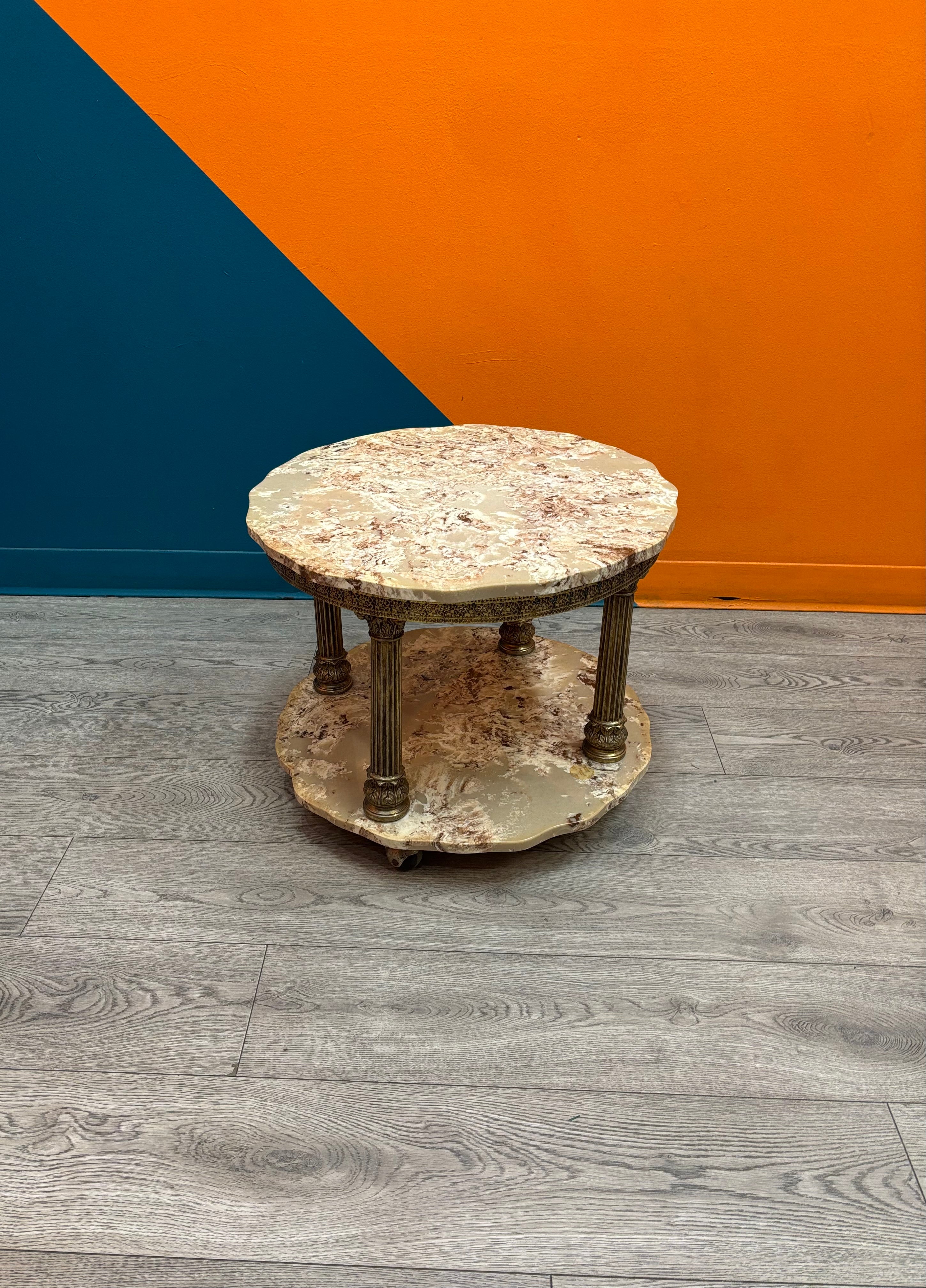 Brass and Marble Side Table on Wheels
